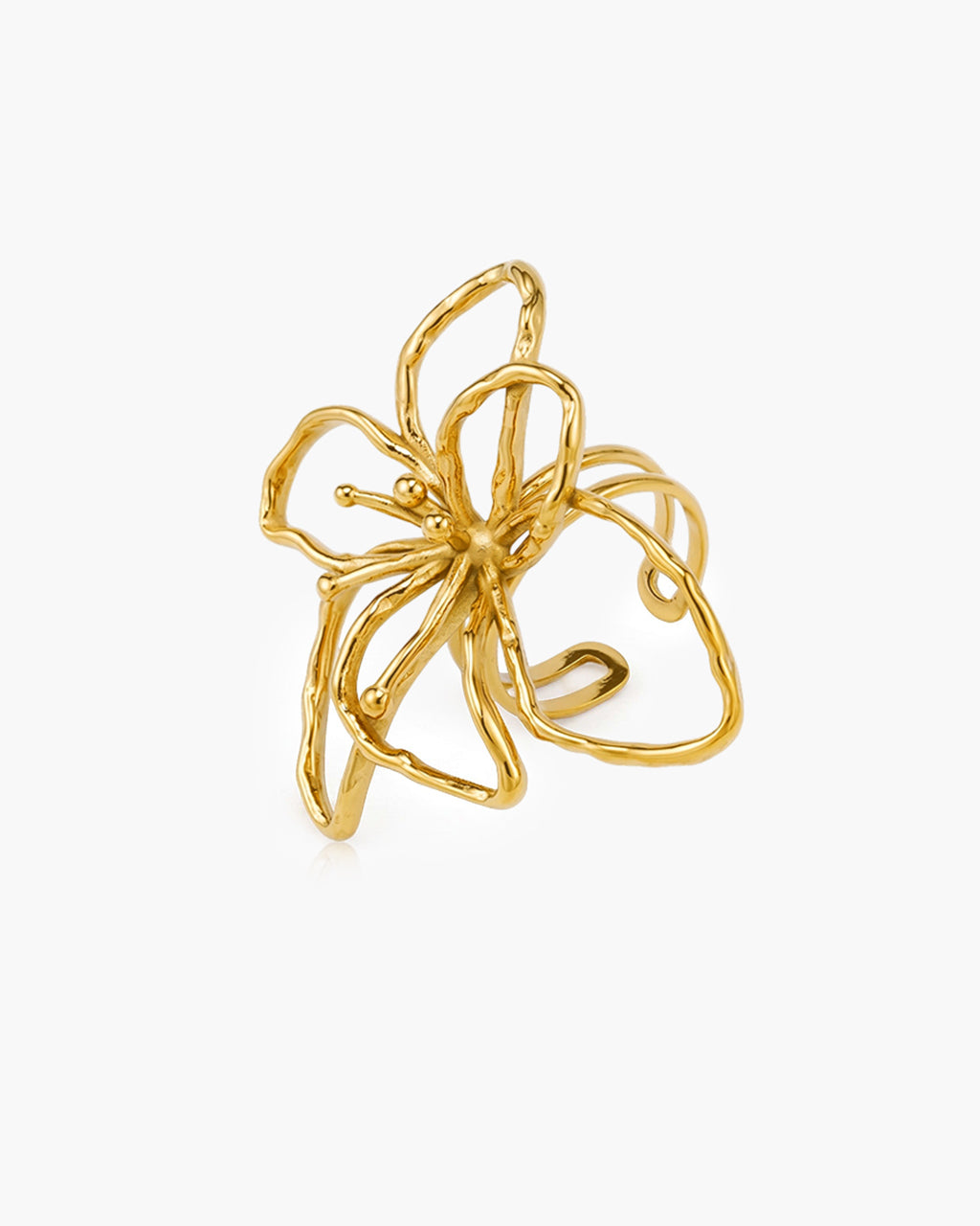 Organic Wire Flower Chunky Open Waterproof Gold Ring