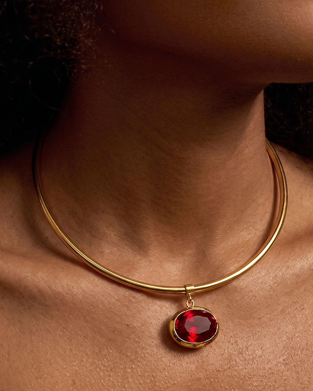 Oval Birthstone Open Cuff Waterproof Gold Necklace