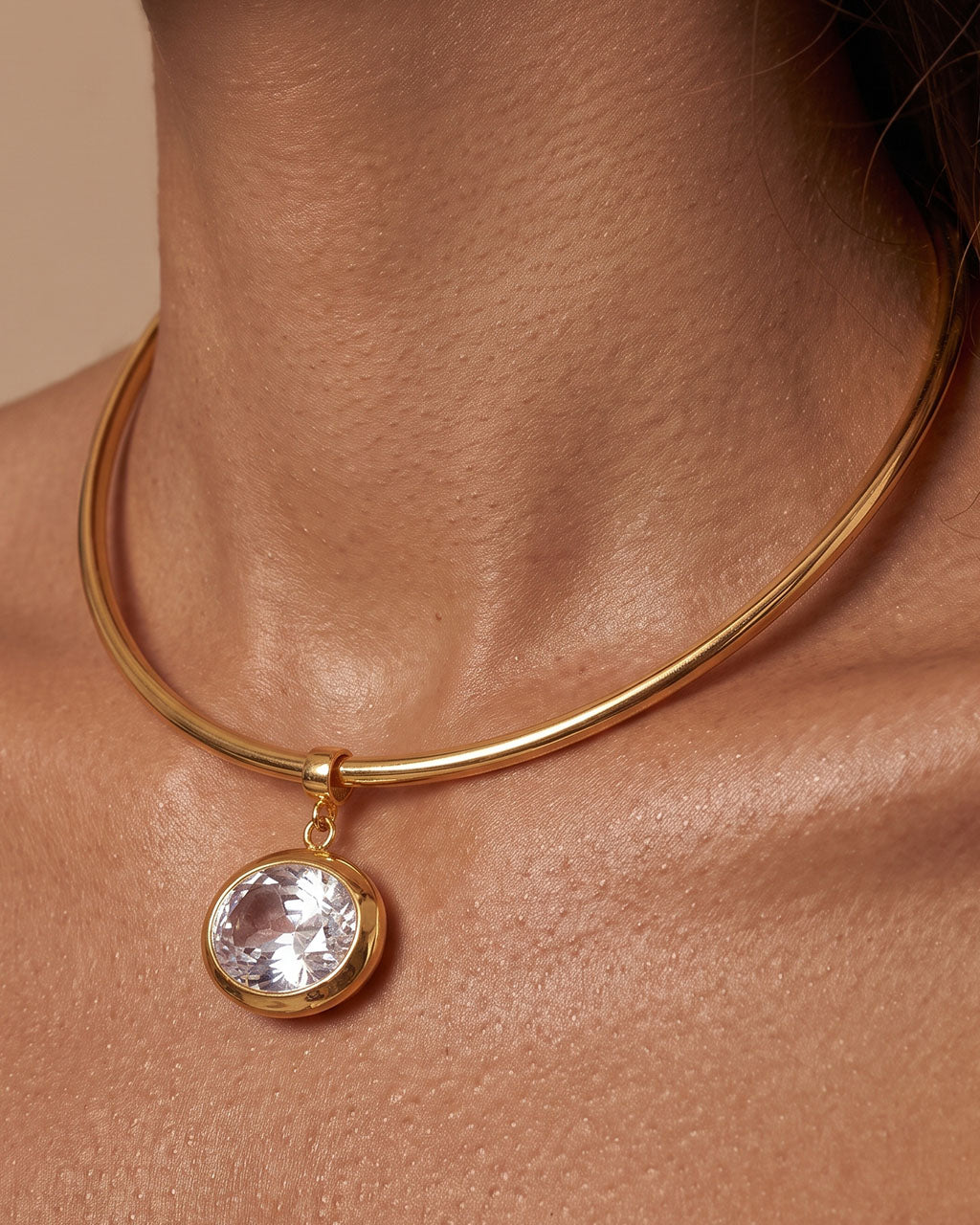 Oval Birthstone Open Cuff Waterproof Gold Necklace