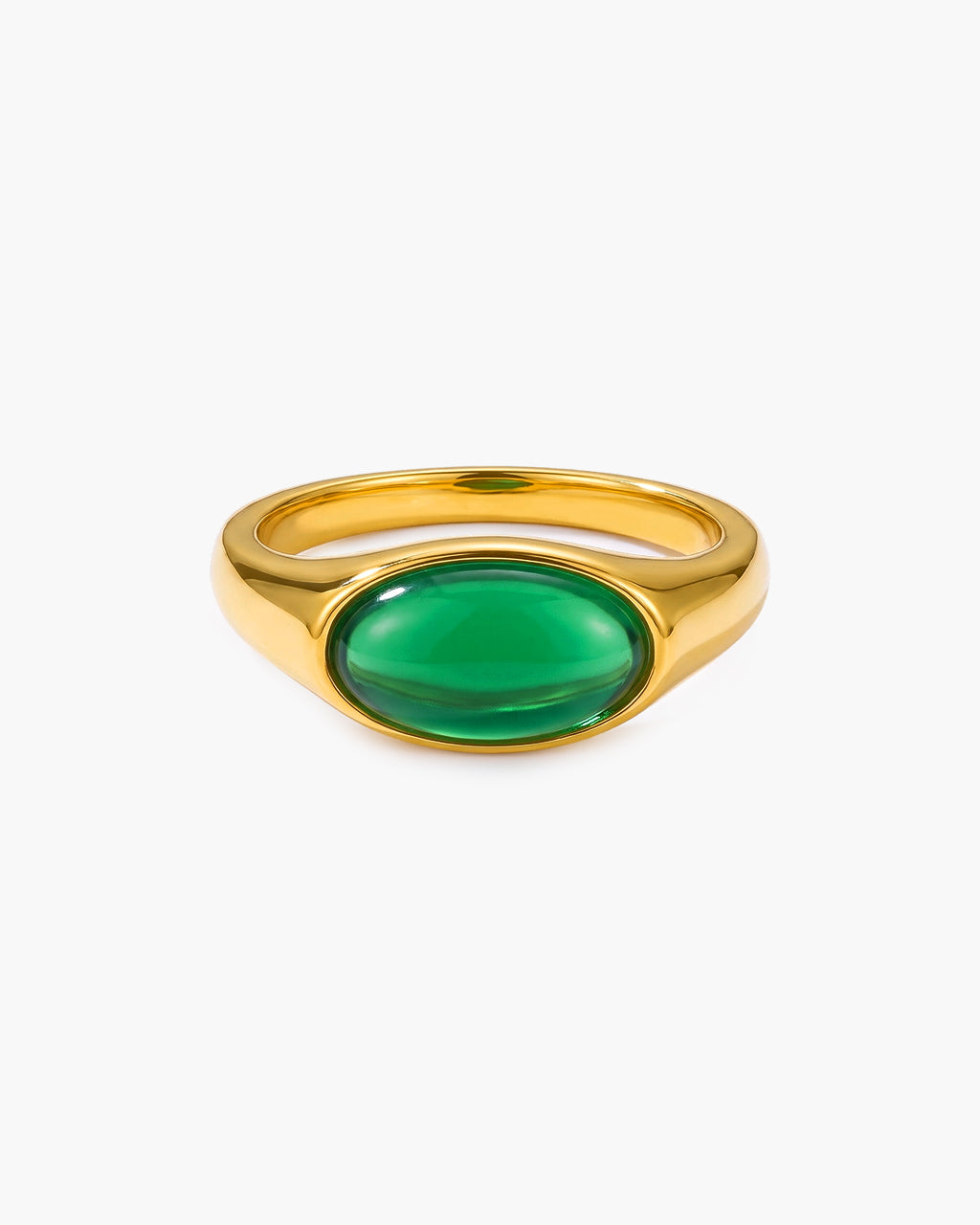 Oval Cut Agate Cabochon Dome Waterproof Gold Ring