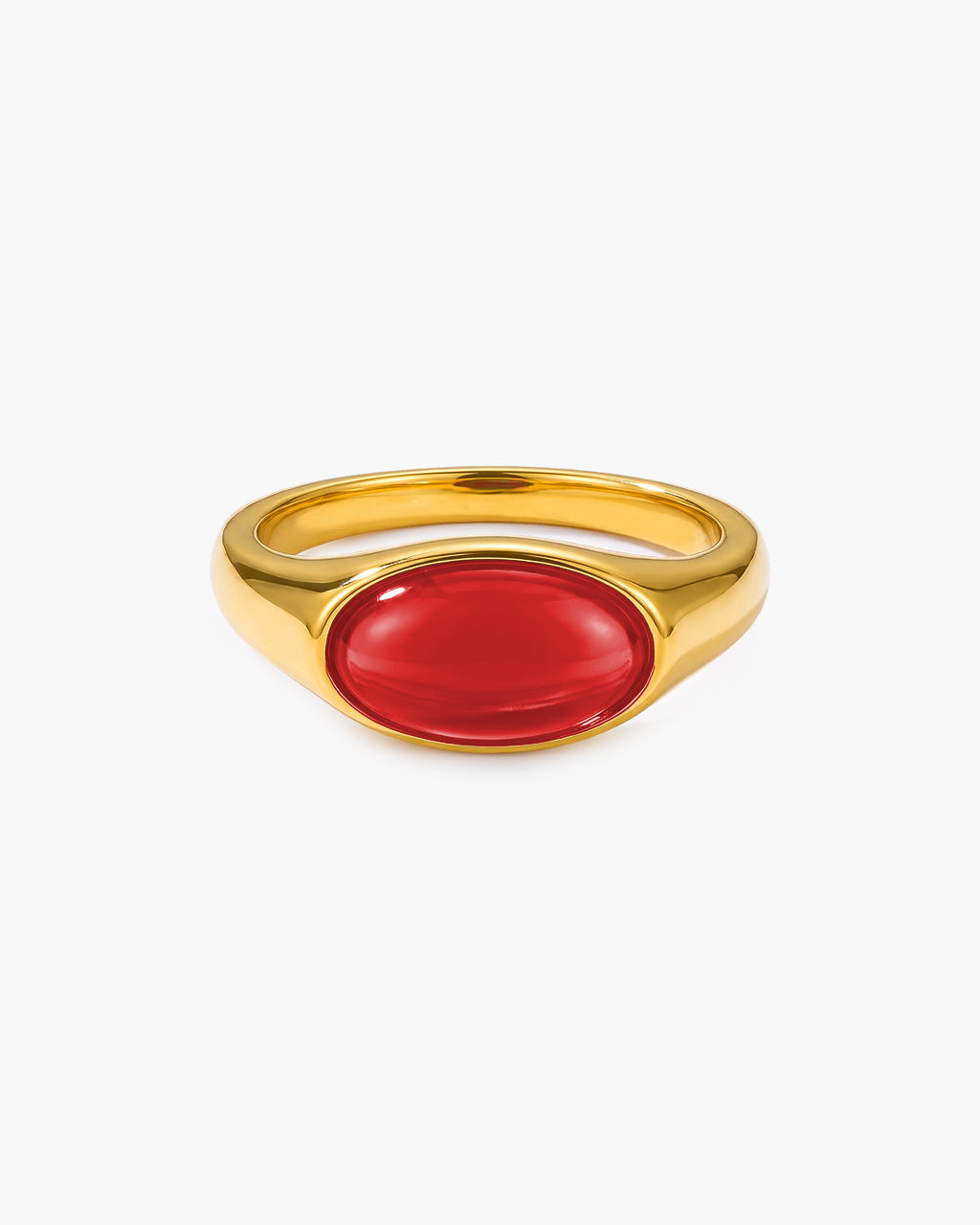 Oval Cut Agate Cabochon Dome Waterproof Gold Ring