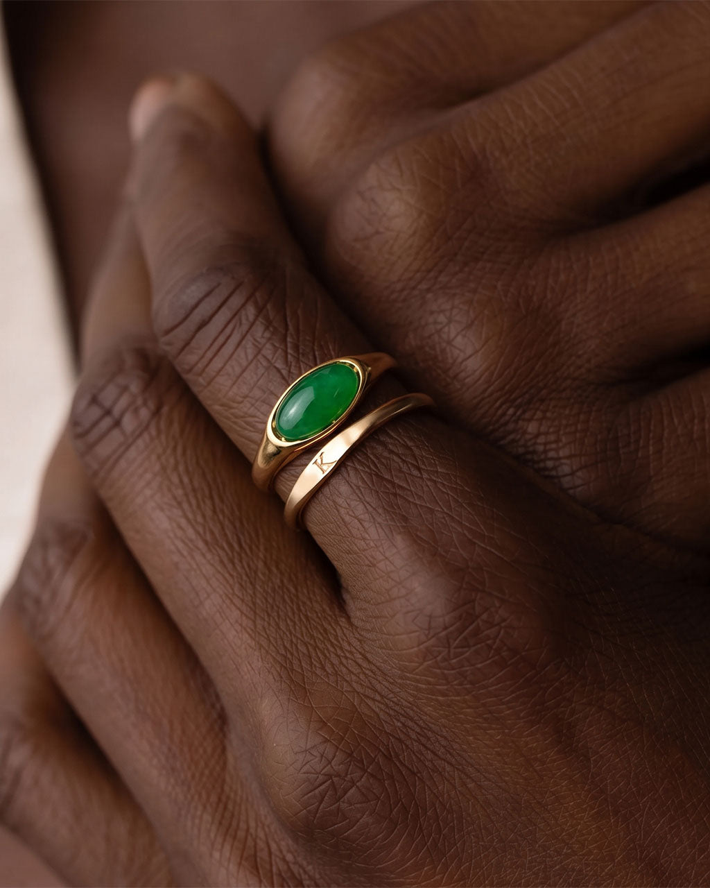Oval Cut Agate Cabochon Dome Waterproof Gold Ring