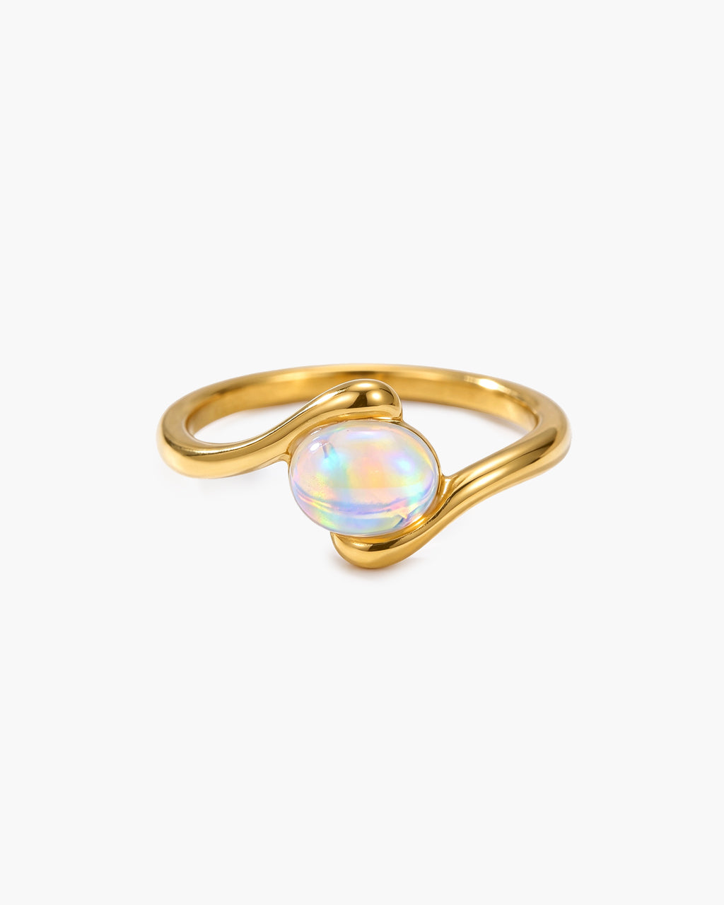 Oval Cut Moonstone Cabochon Swirl Waterproof Gold Ring