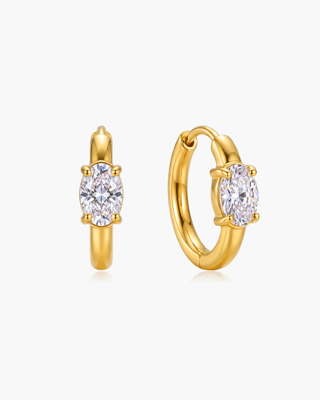 Oval Cut Solitaire Huggie Hoop Waterproof Gold Earrings
