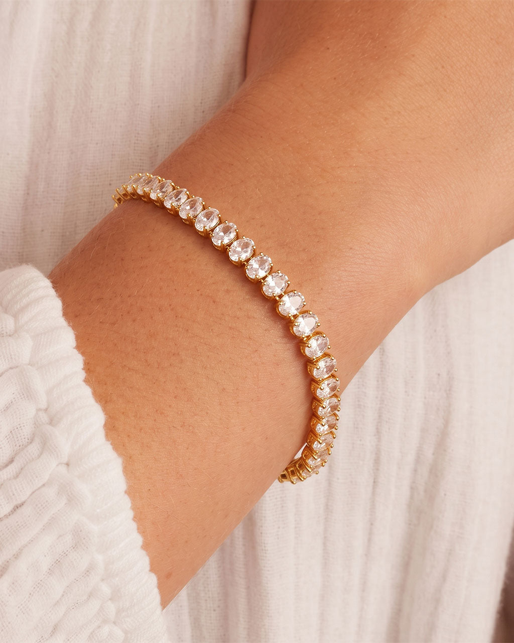 Oval Eternity Waterproof Gold Tennis Bracelet