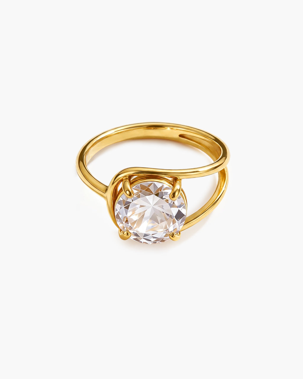 Oval Simulated Diamond Split Band Waterproof Gold Ring