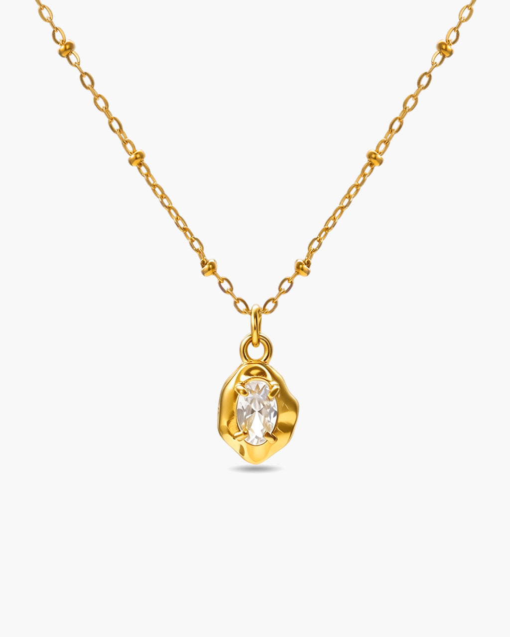 Oval Solitaire Molten Pendant Waterproof Gold Necklace