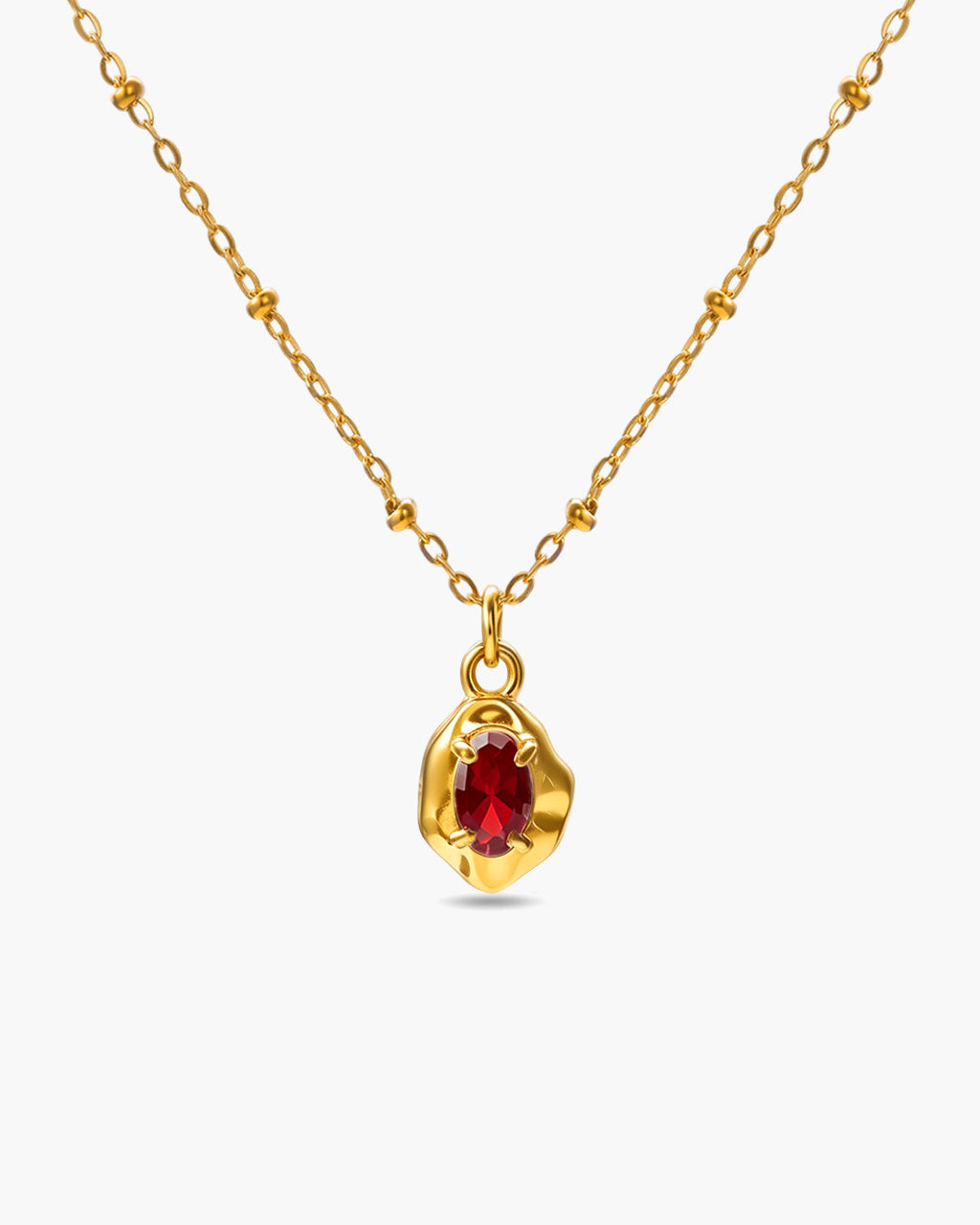 Oval Solitaire Molten Pendant Waterproof Gold Necklace