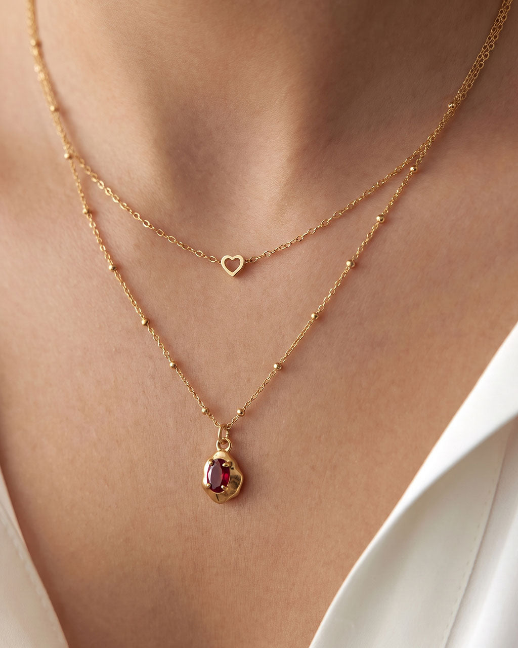 Oval Solitaire Molten Pendant Waterproof Gold Necklace