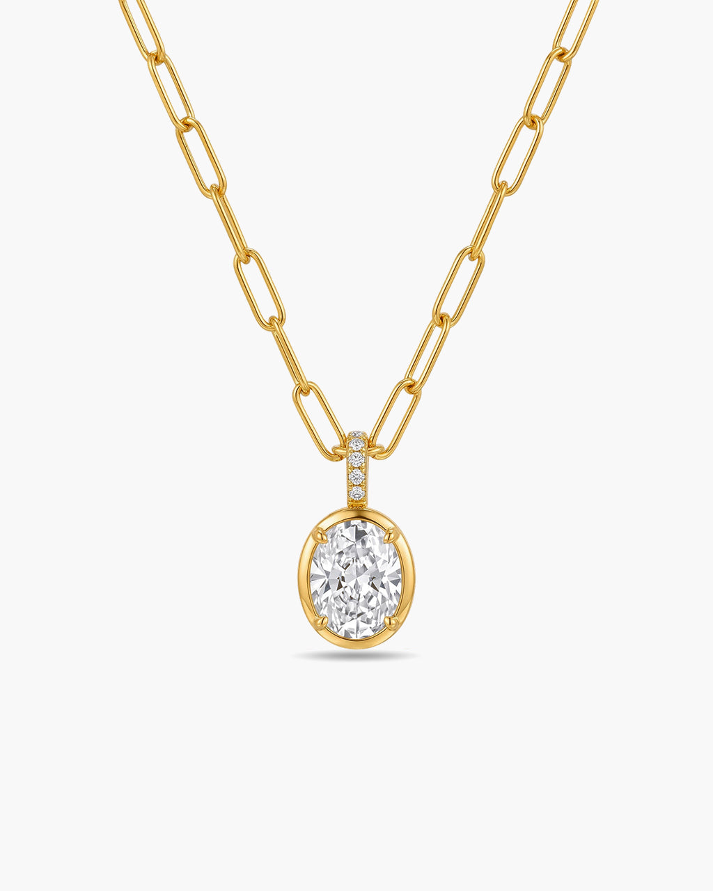 Oval Solitaire Paperclip Chain Waterproof Gold Necklace
