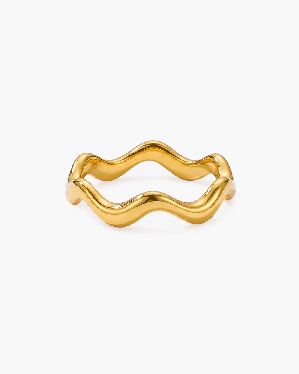 Overlapping Organic Ocean Wave Waterproof Gold Ring