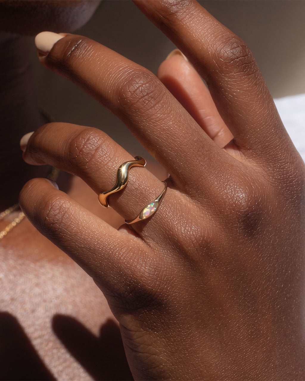 Overlapping Organic Ocean Wave Waterproof Gold Ring