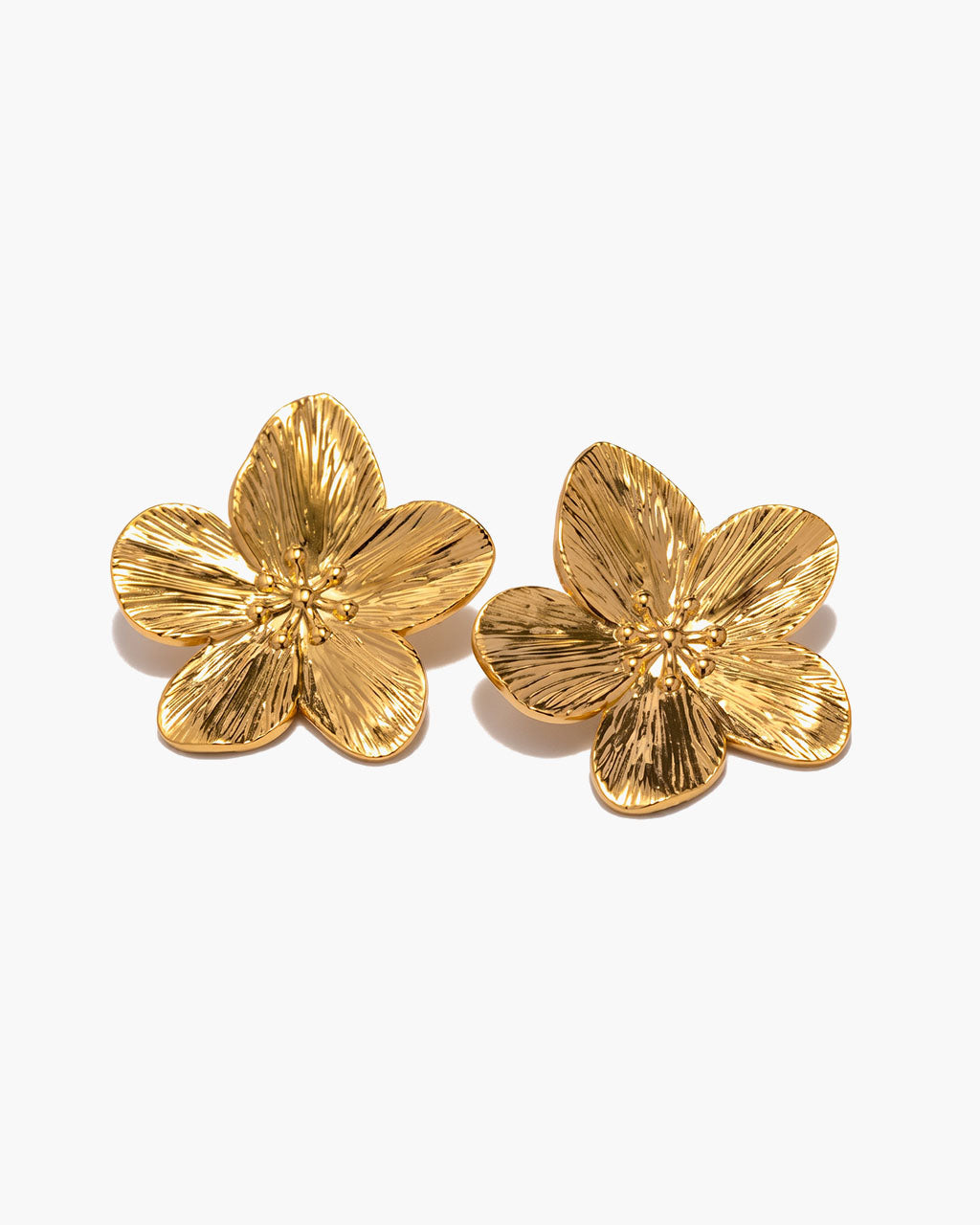 Oversized 3D Flower Stud Waterproof Gold Earrings