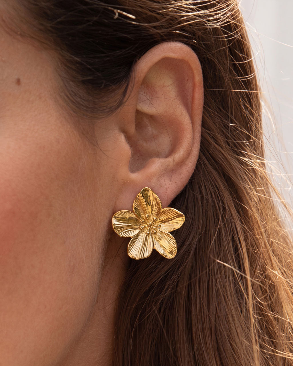 Oversized 3D Flower Stud Waterproof Gold Earrings