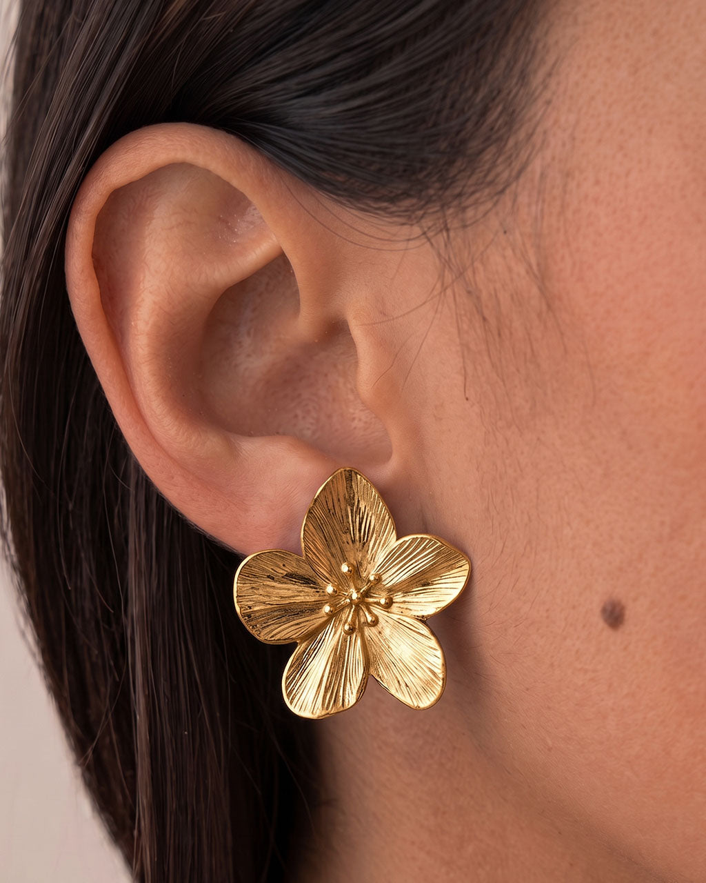 Oversized 3D Flower Stud Waterproof Gold Earrings