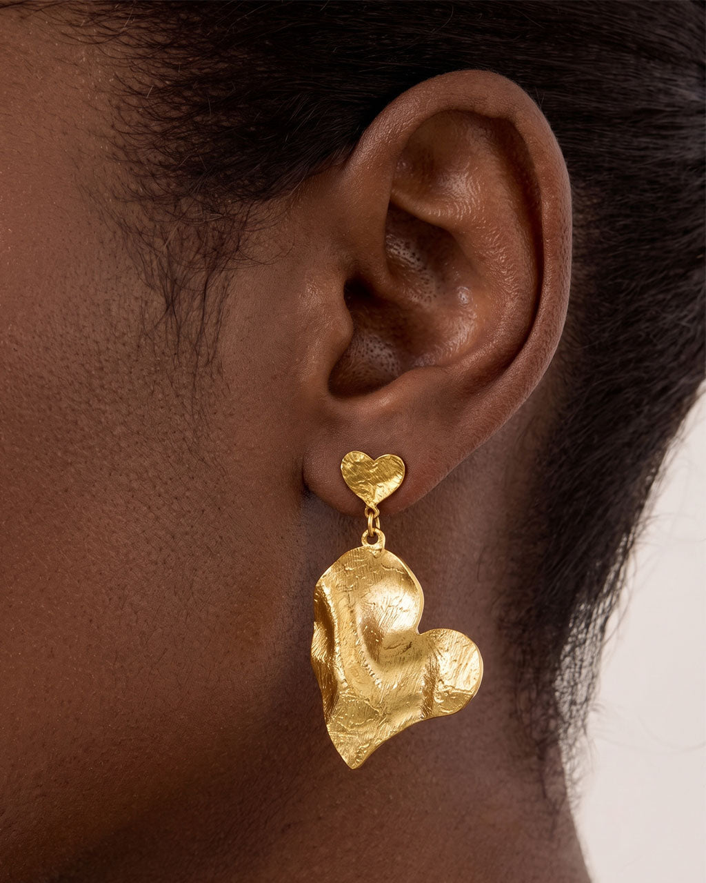 Oversized Double Heart Drop Waterproof Gold Earrings