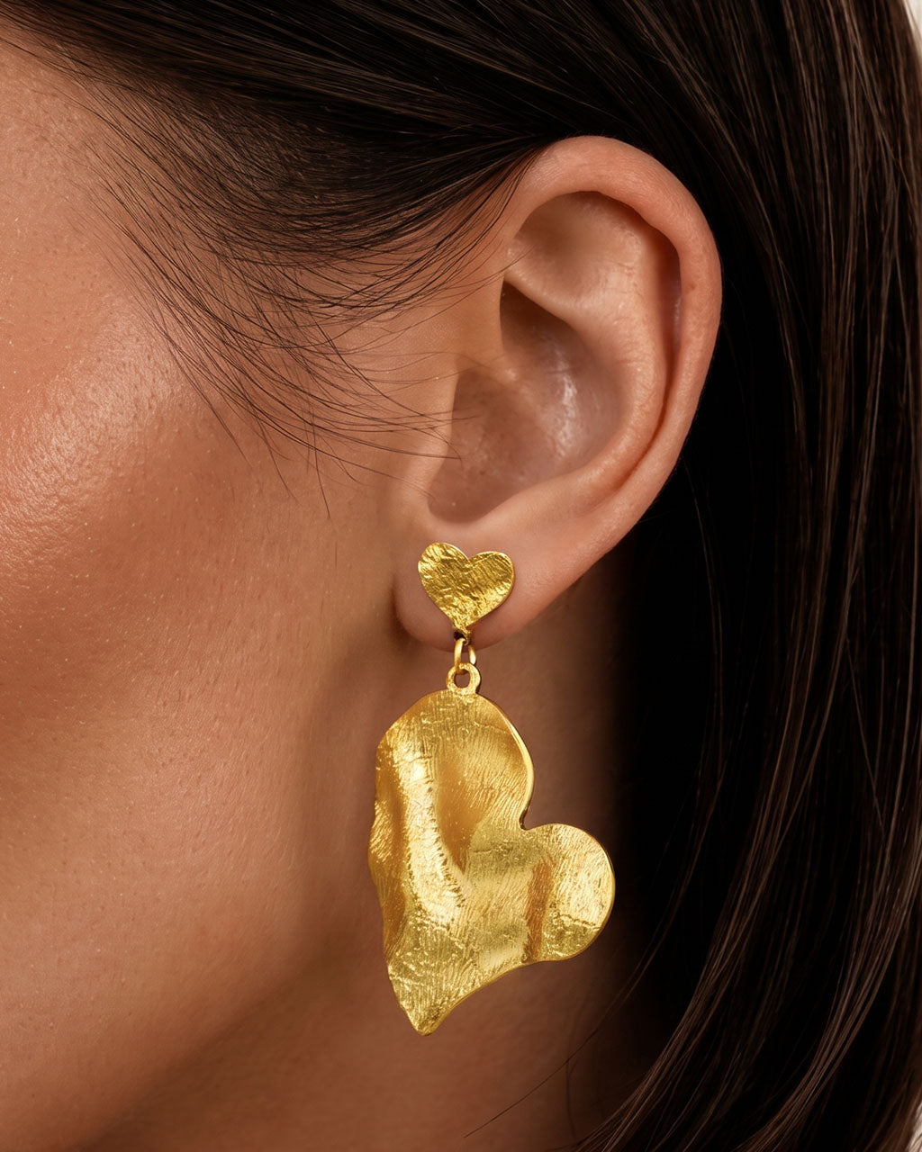 Oversized Double Heart Drop Waterproof Gold Earrings