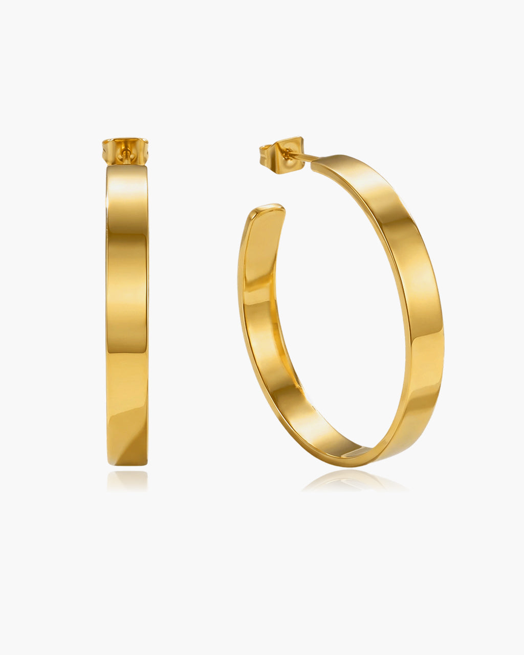 Oversized Flat C Hoop Stud Waterproof Gold Earrings