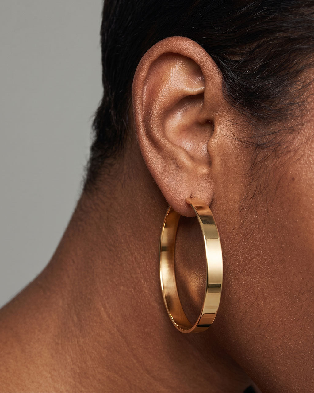 Oversized Flat C Hoop Stud Waterproof Gold Earrings