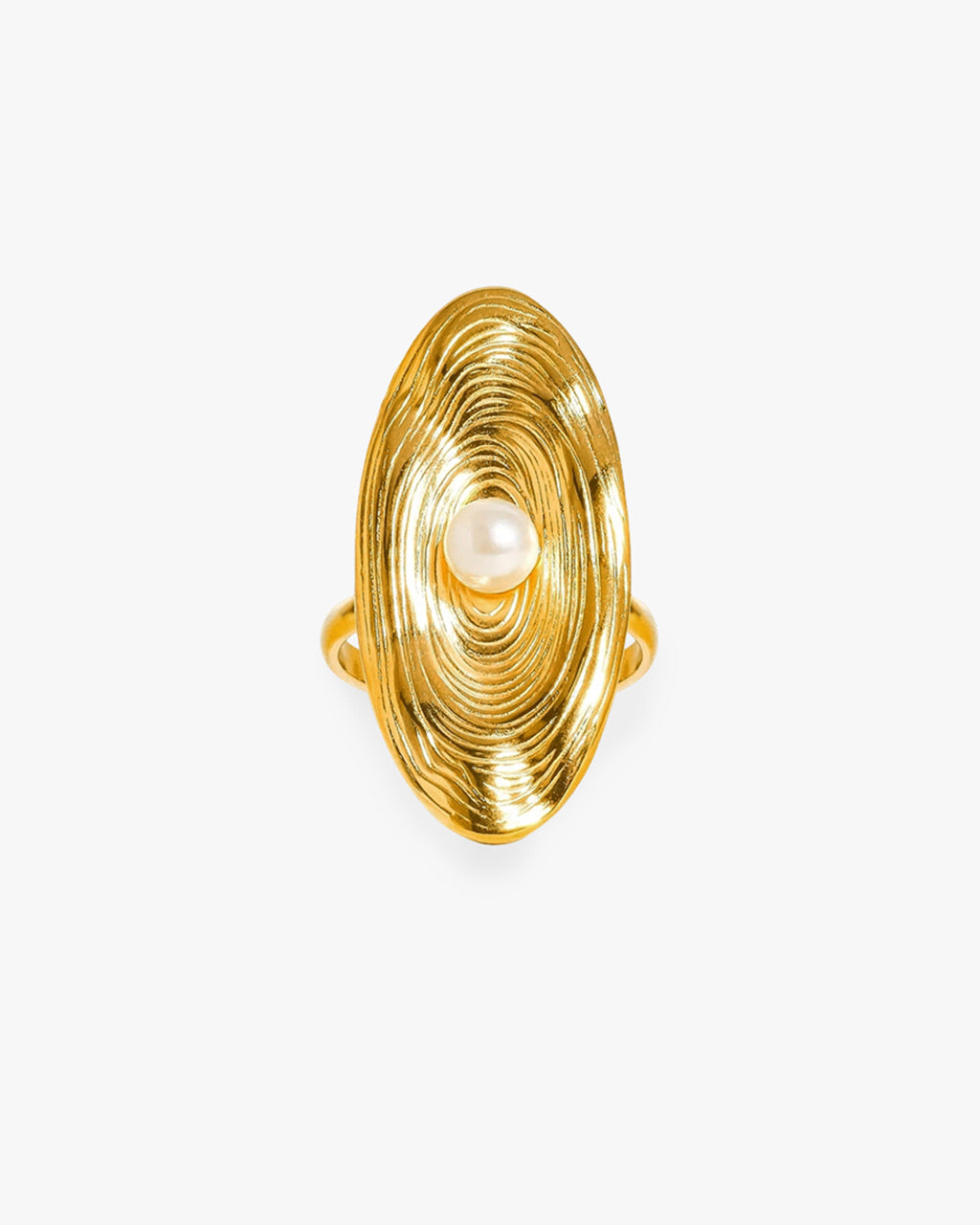 Oversized Lily Pad Pearl Open Waterproof Gold Ring