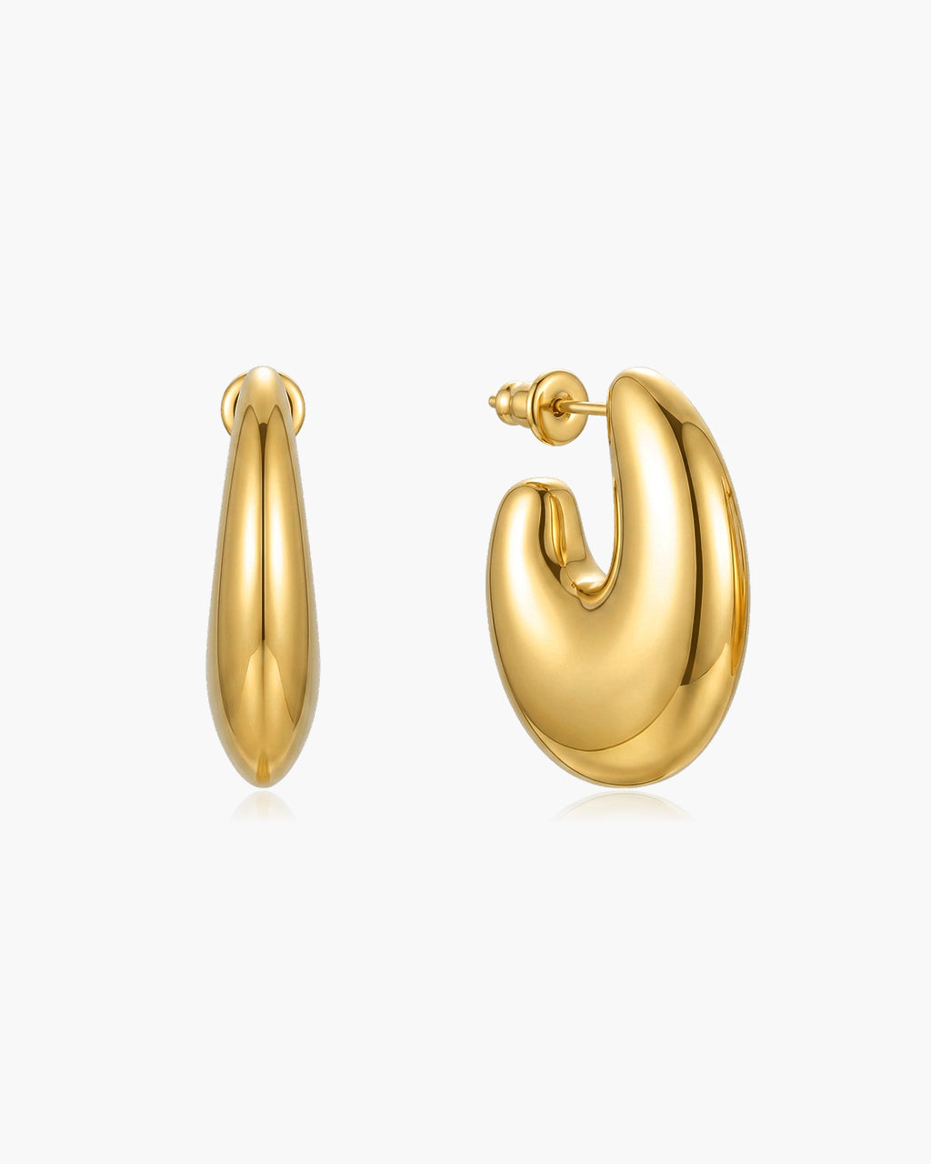 Oversized Open C Hoop Stud Waterproof Gold Earrings