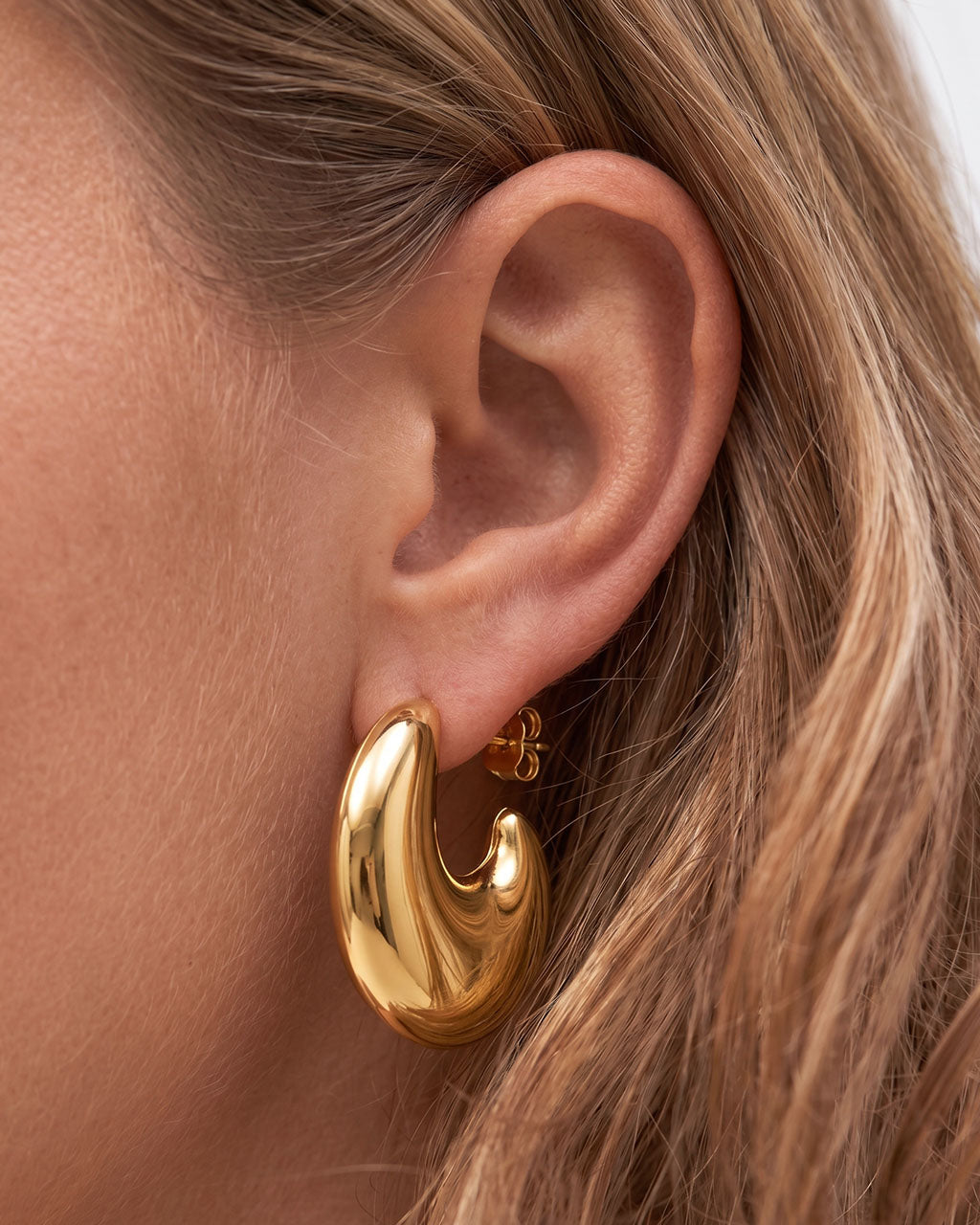 Oversized Open C Hoop Stud Waterproof Gold Earrings