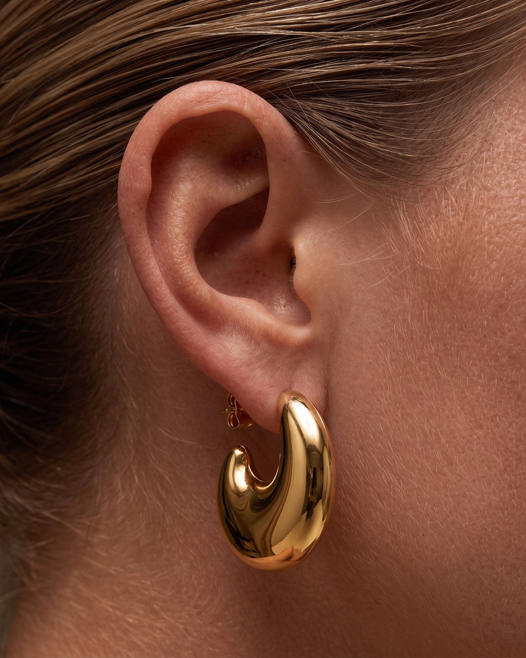 Oversized Open C Hoop Stud Waterproof Gold Earrings