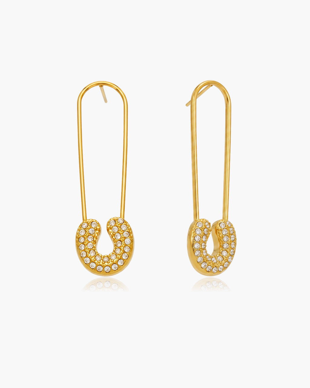 Oversized Pavé Safety Pin Waterproof Gold Earrings