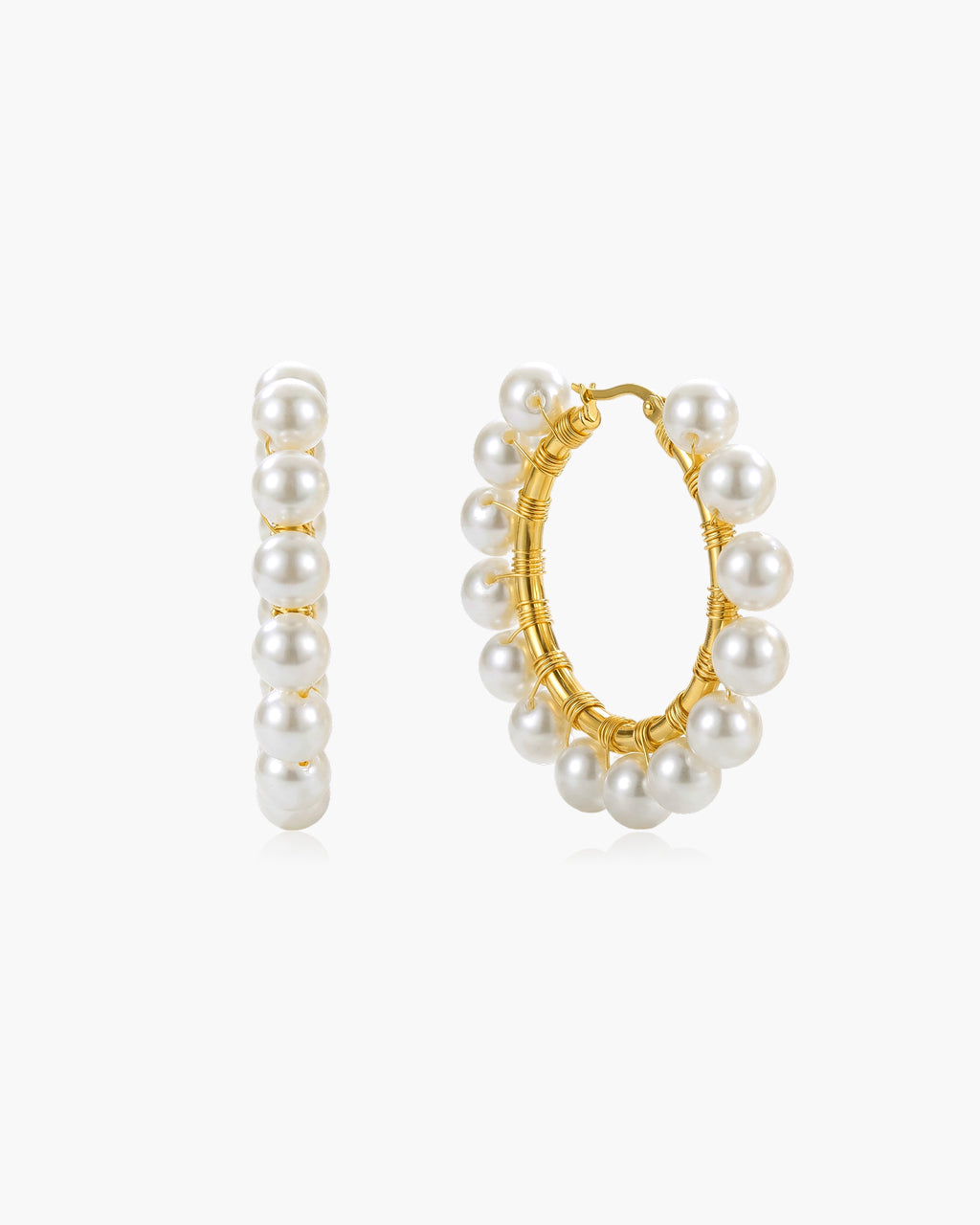 Oversized Pearl Wrapped Hoop Waterproof Gold Earrings