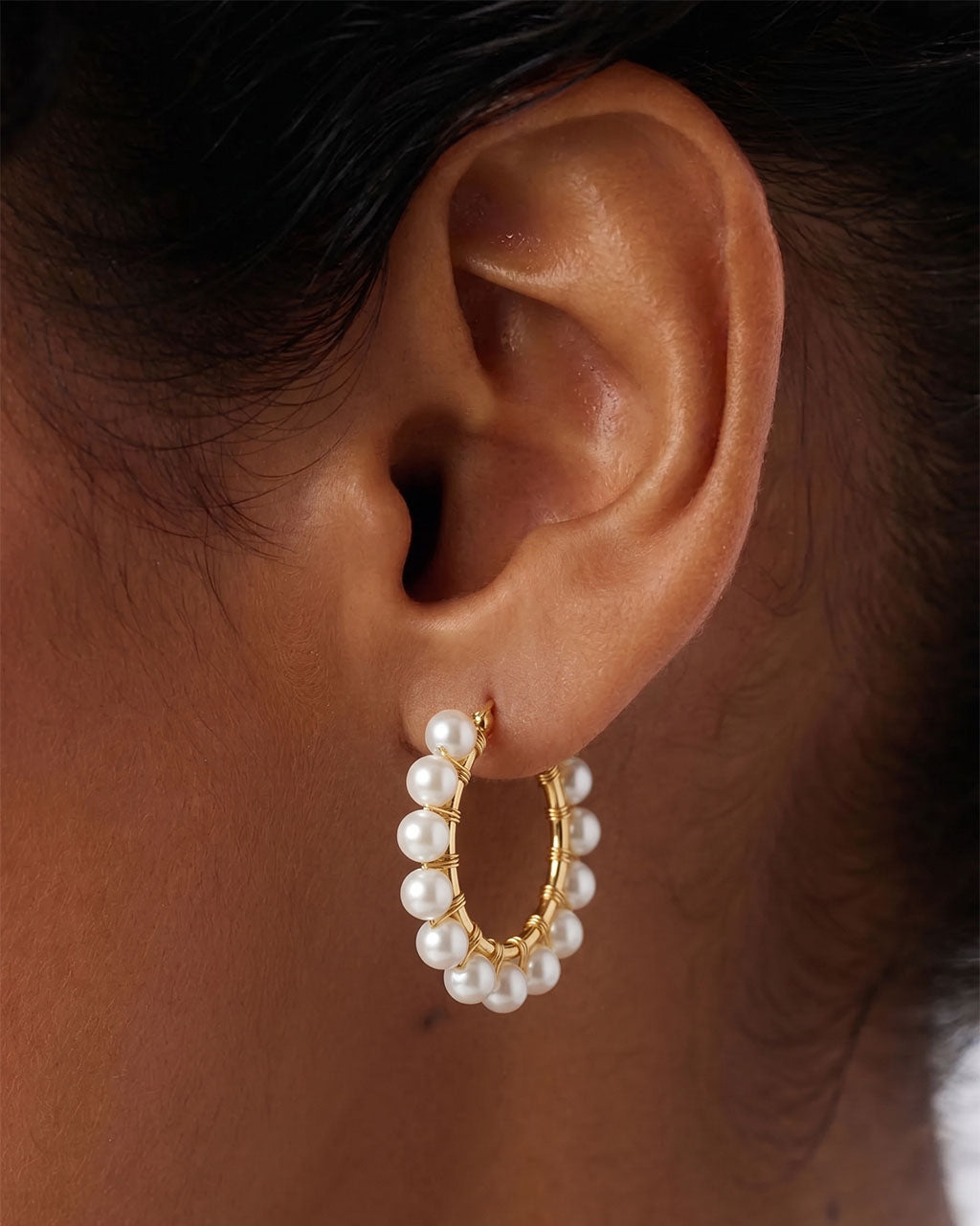 Oversized Pearl Wrapped Hoop Waterproof Gold Earrings