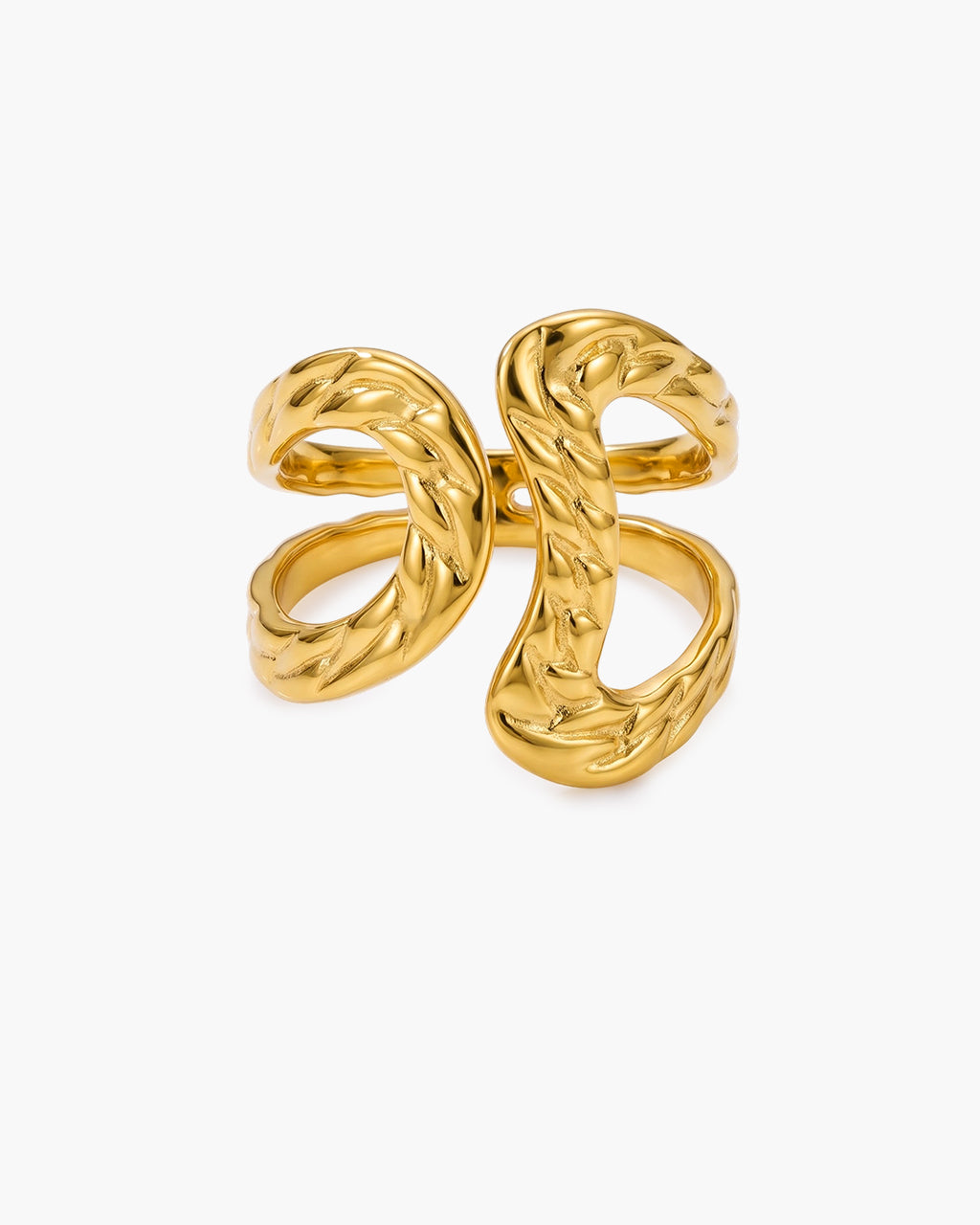 Oversized Textured Swirl Open Waterproof Gold Ring