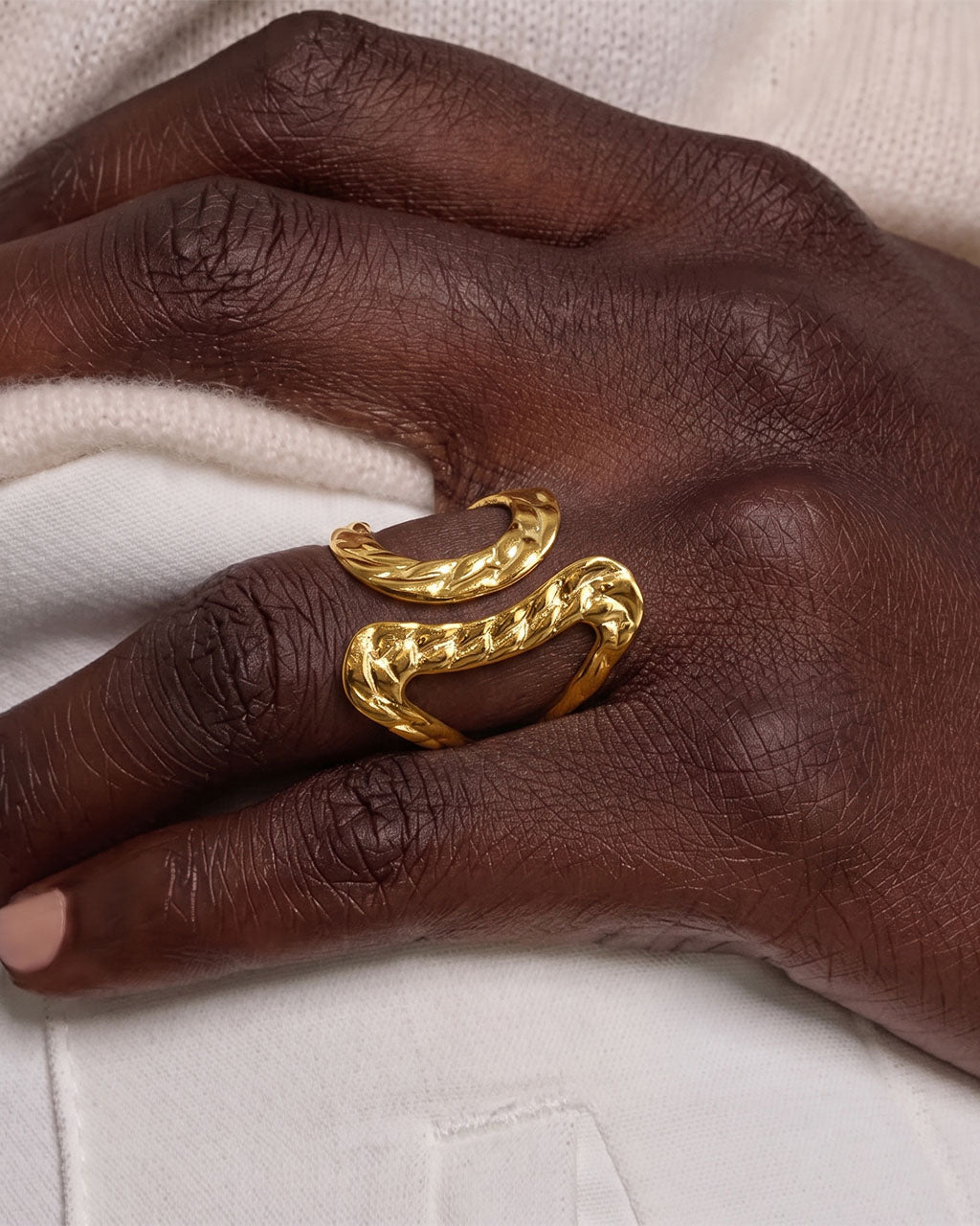 Oversized Textured Swirl Open Waterproof Gold Ring