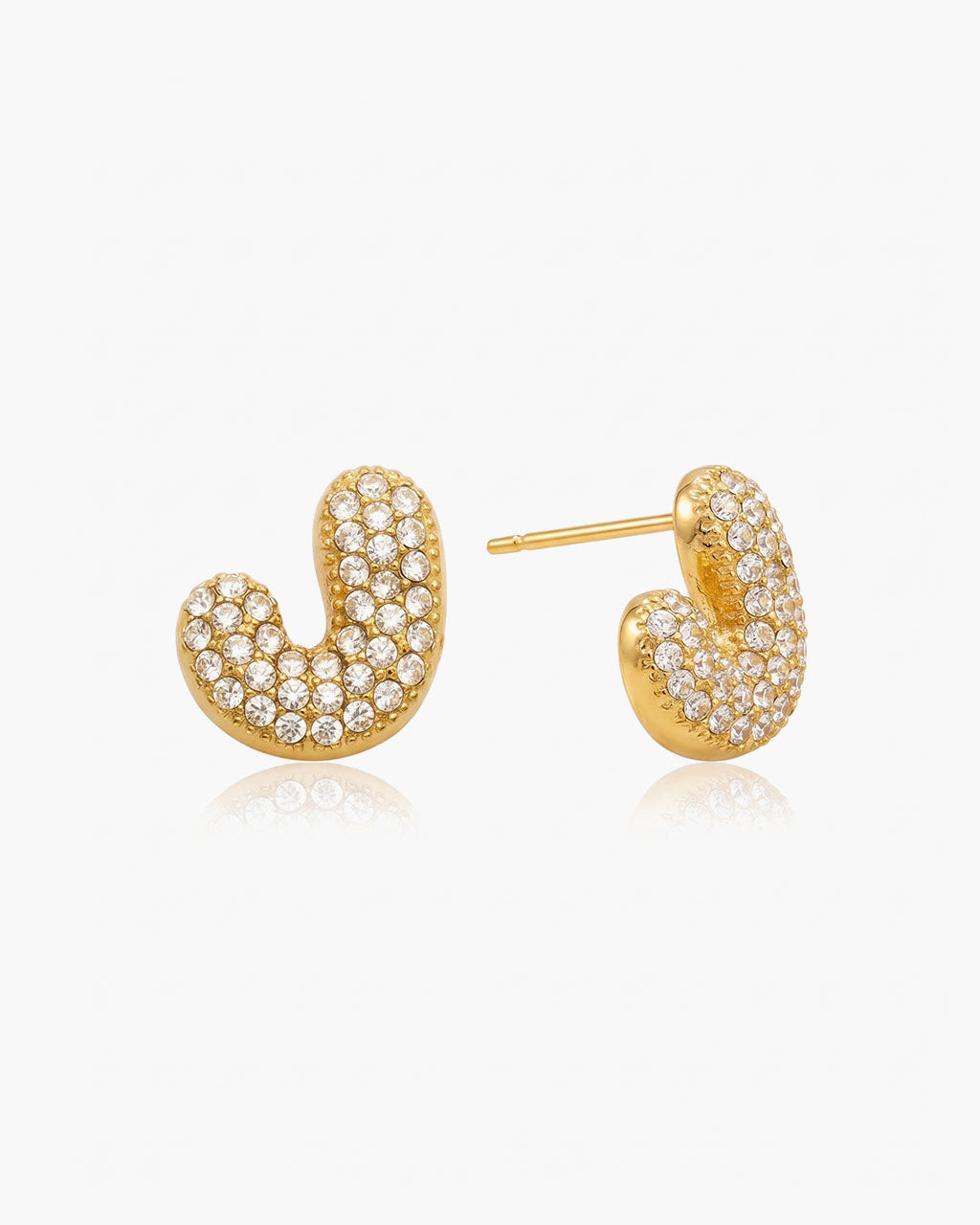 Pavé Bubble Initial Stud Waterproof Gold Earrings