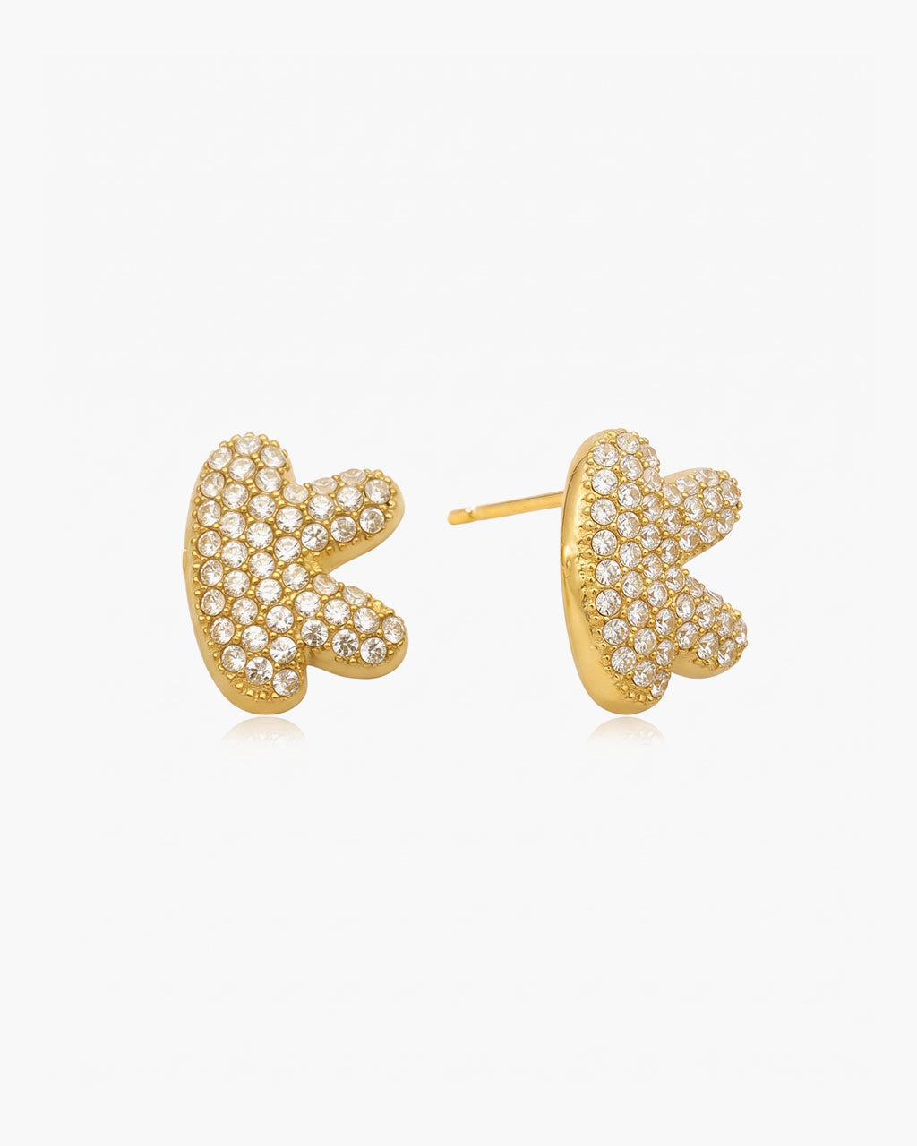 Pavé Bubble Initial Stud Waterproof Gold Earrings