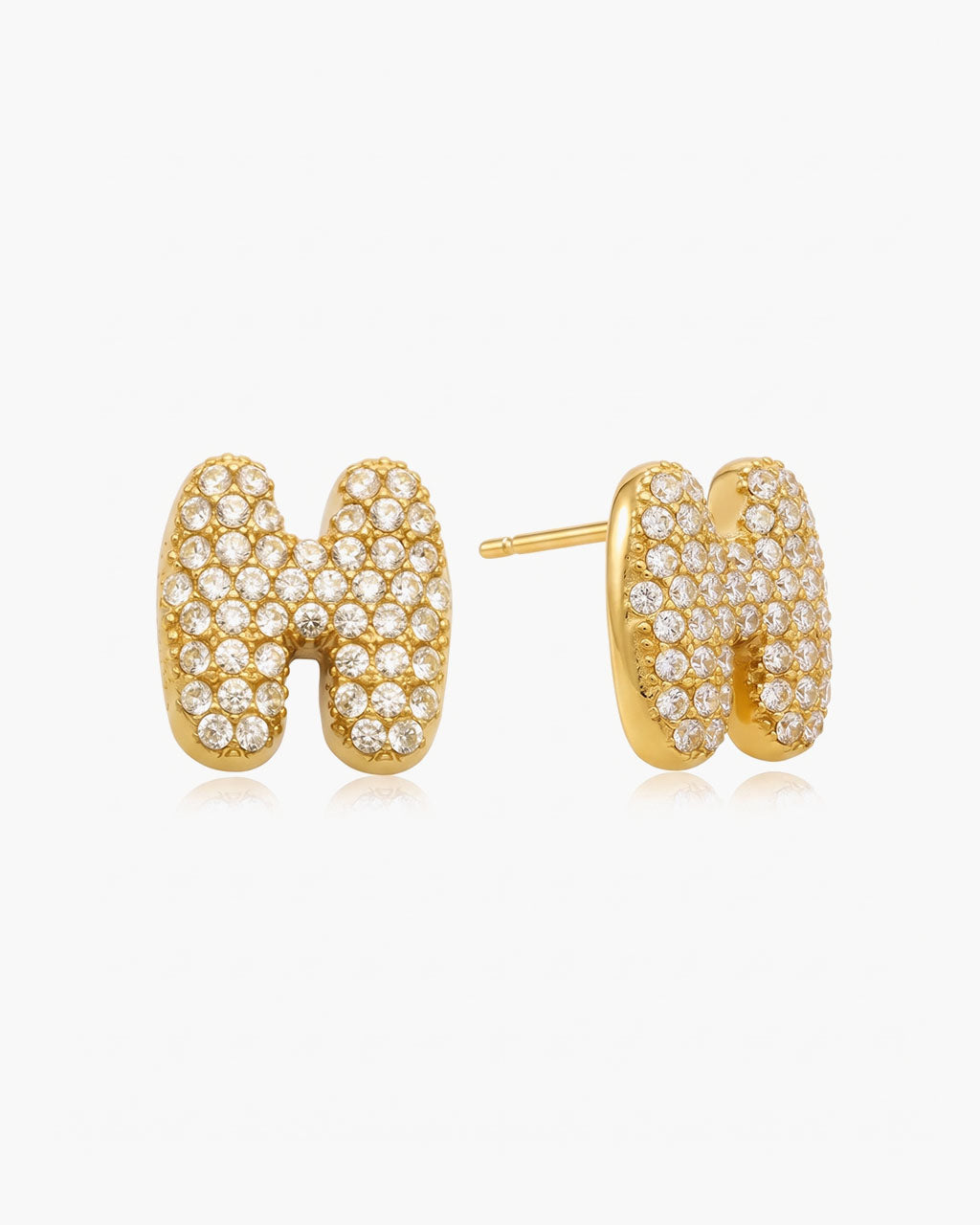 Pavé Bubble Initial Stud Waterproof Gold Earrings