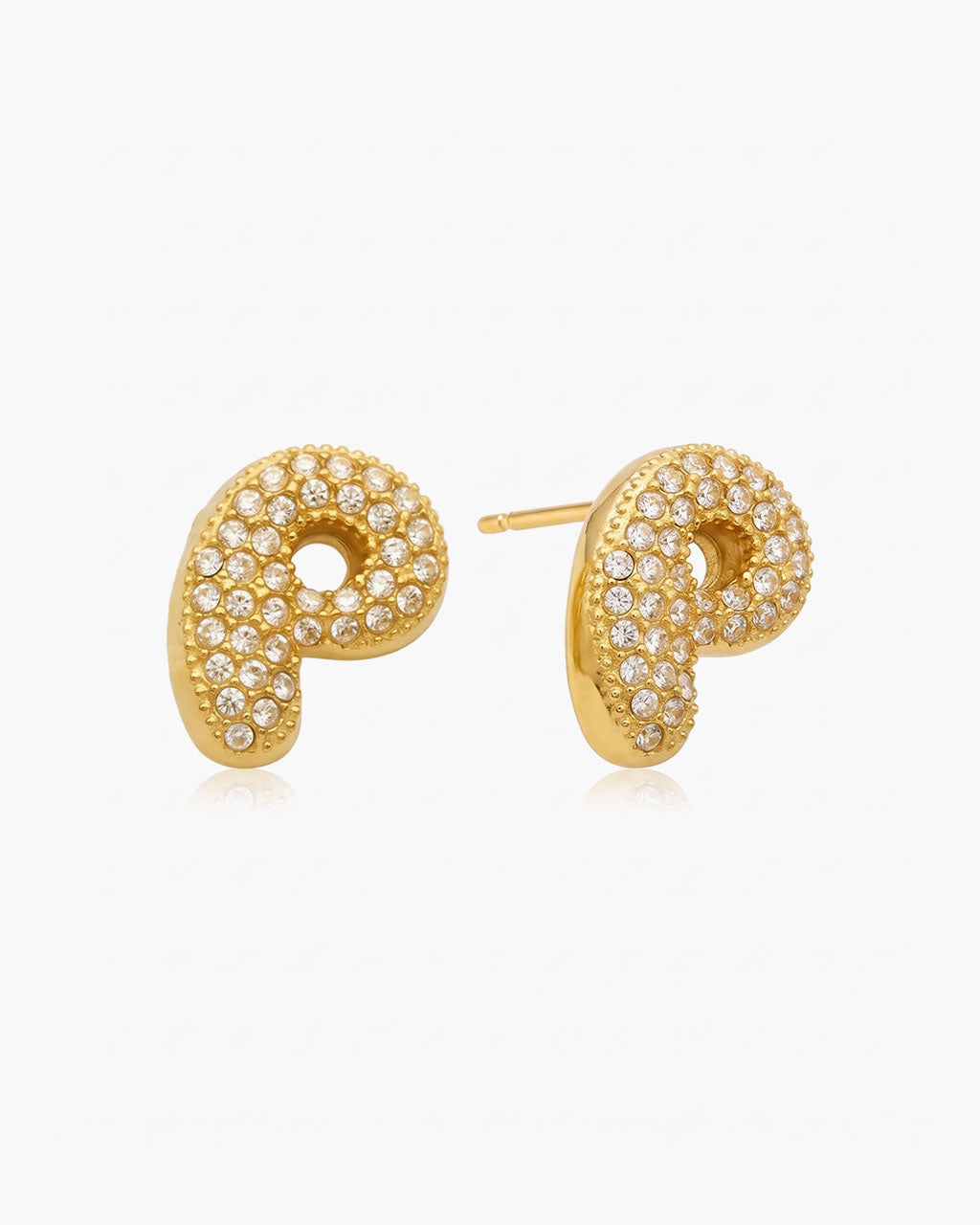 Pavé Bubble Initial Stud Waterproof Gold Earrings