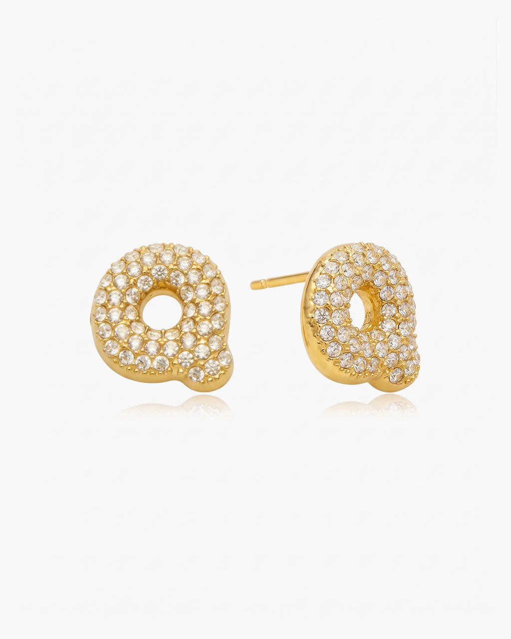 Pavé Bubble Initial Stud Waterproof Gold Earrings