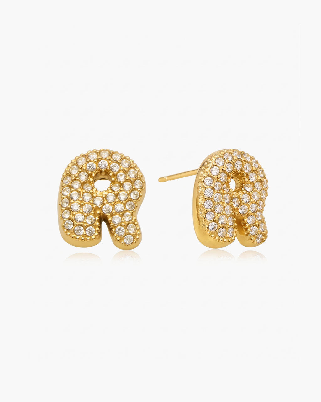 Pavé Bubble Initial Stud Waterproof Gold Earrings