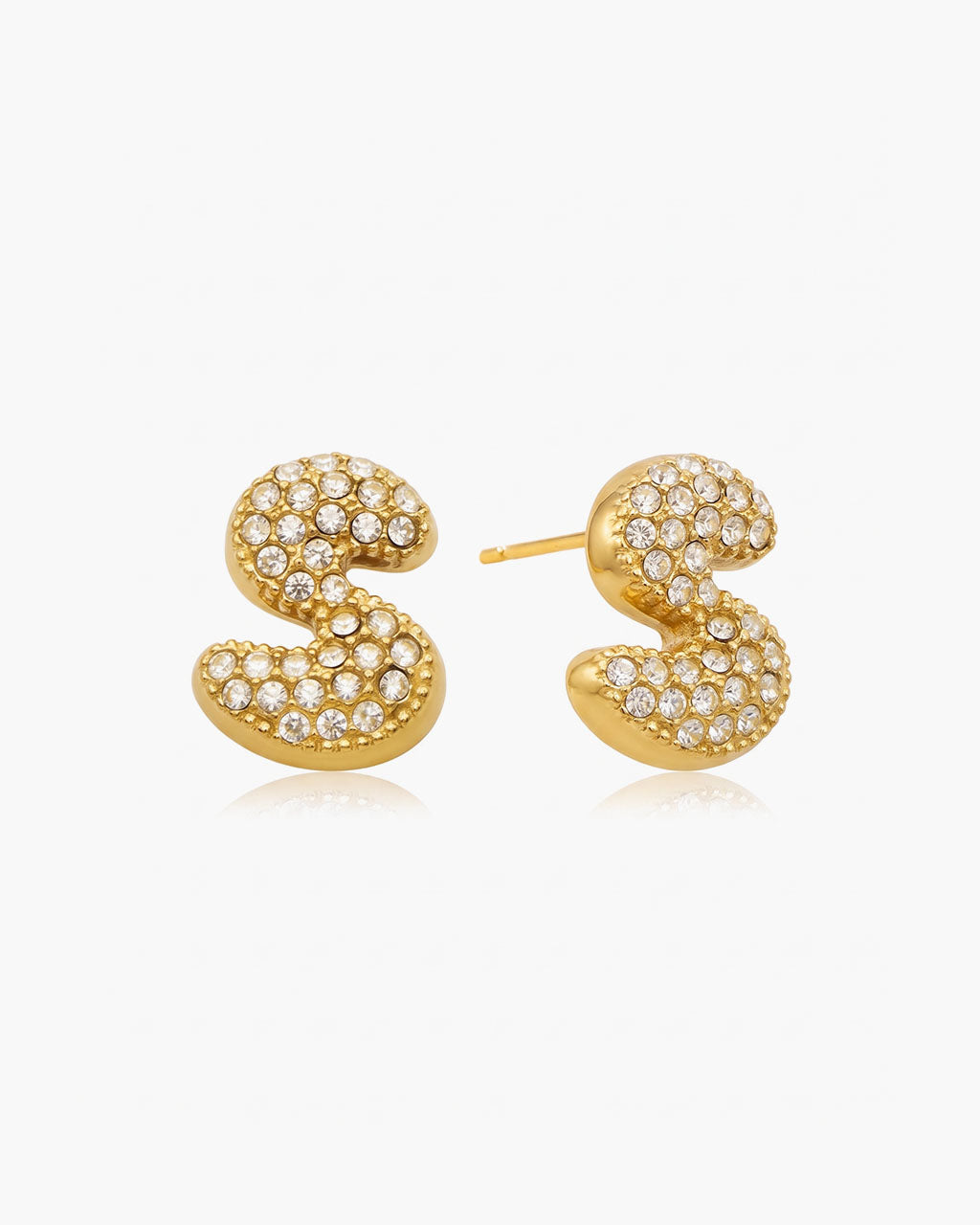 Pavé Bubble Initial Stud Waterproof Gold Earrings