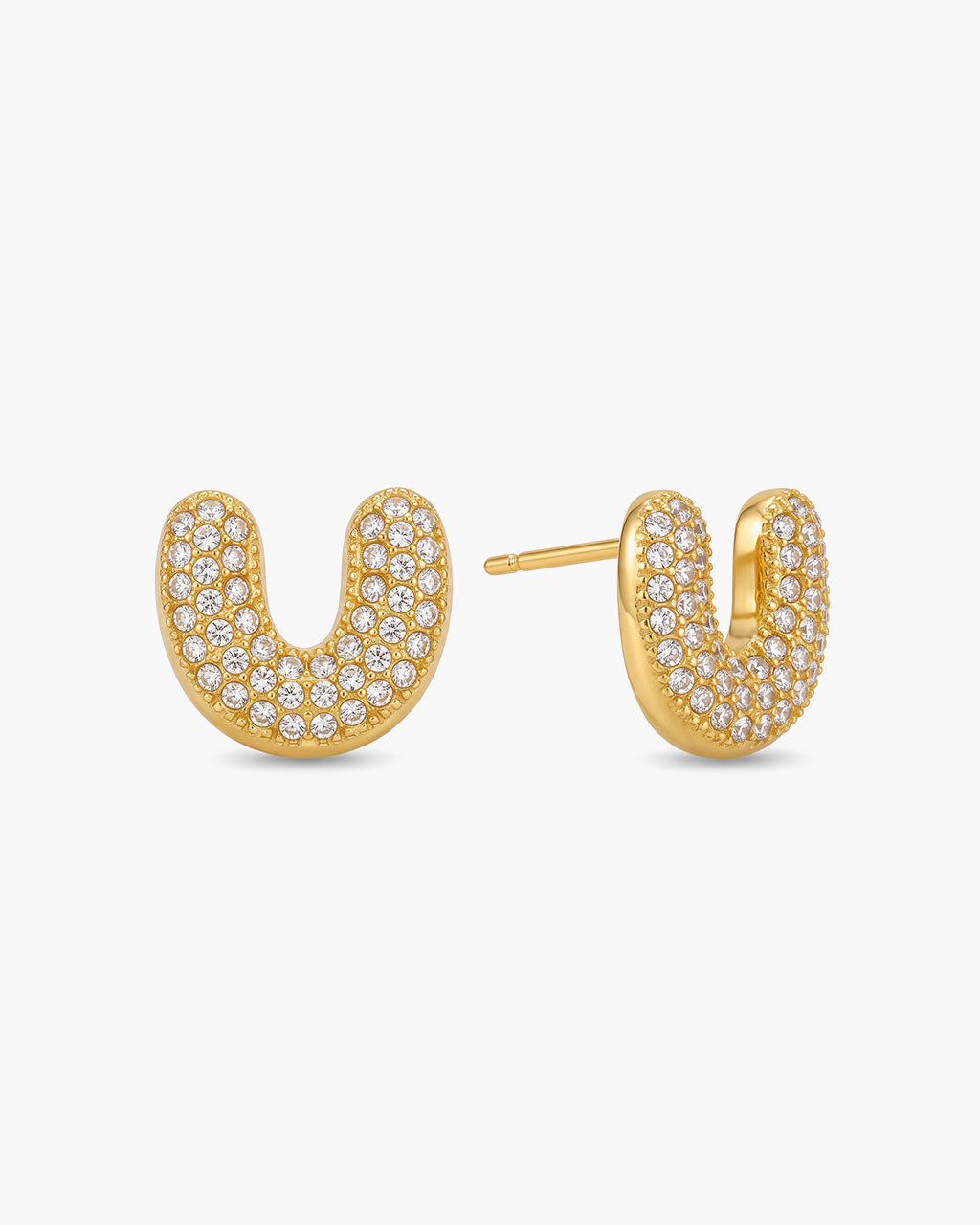 Pavé Bubble Initial Stud Waterproof Gold Earrings