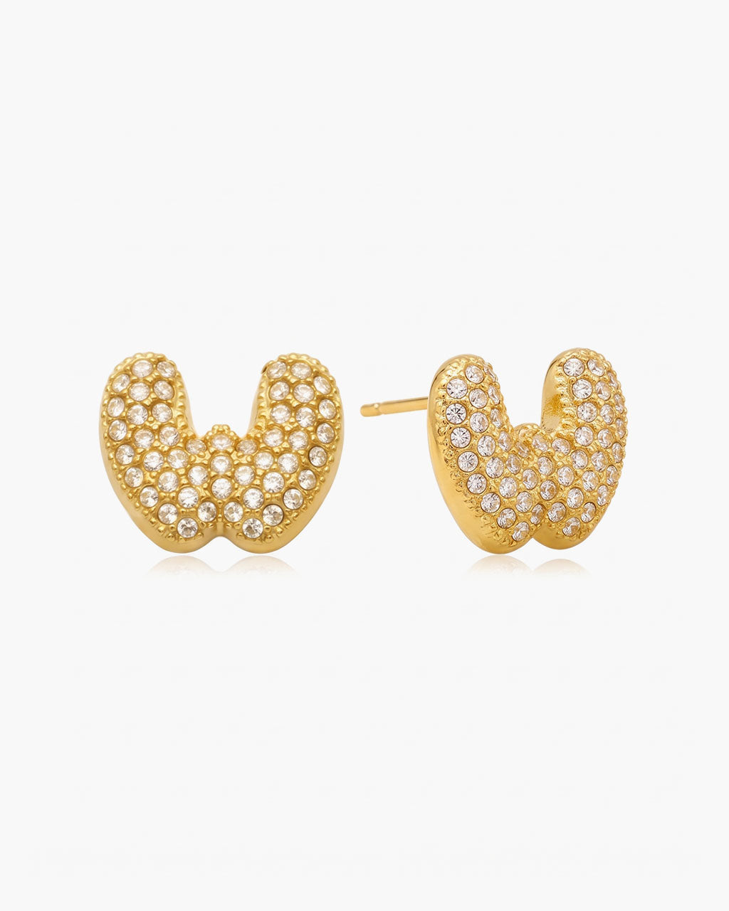 Pavé Bubble Initial Stud Waterproof Gold Earrings