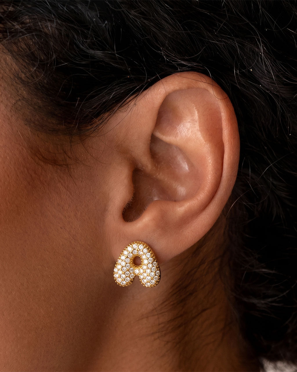 Pavé Bubble Initial Stud Waterproof Gold Earrings