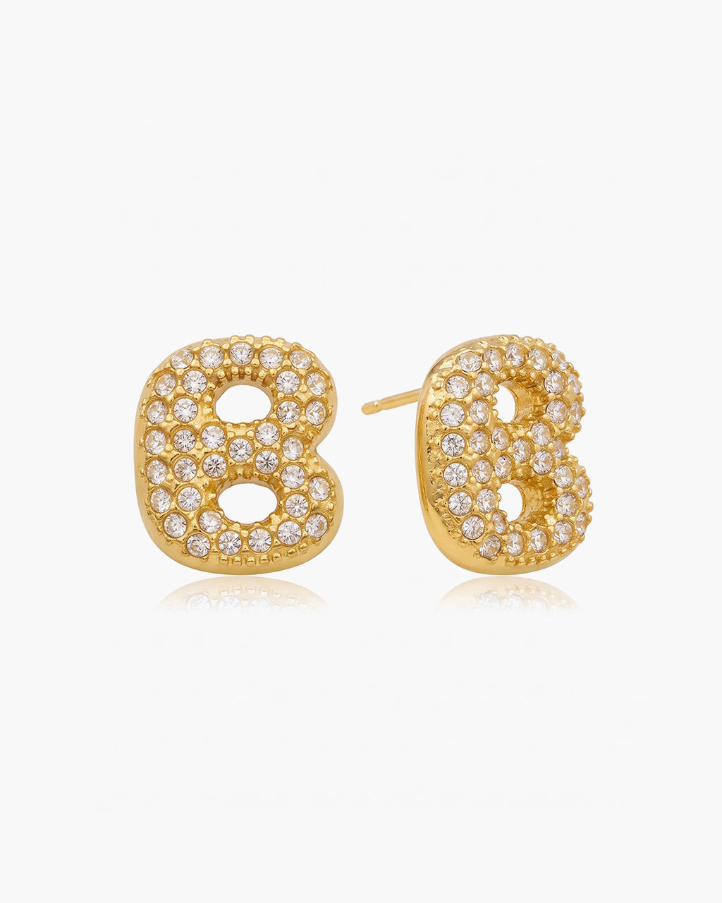 Pavé Bubble Initial Stud Waterproof Gold Earrings