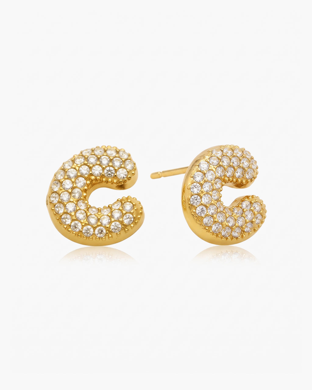 Pavé Bubble Initial Stud Waterproof Gold Earrings