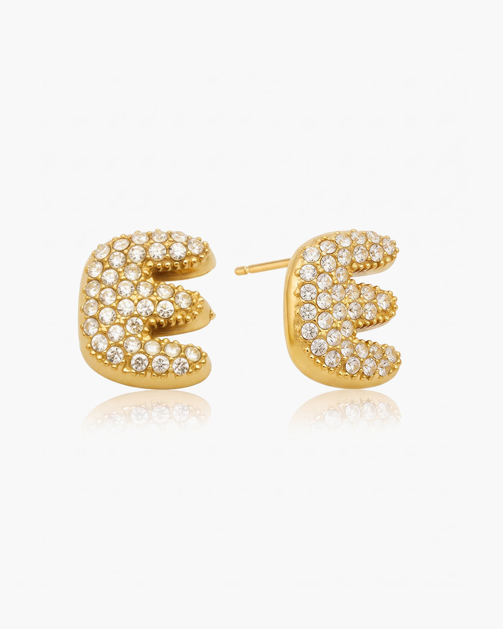 Pavé Bubble Initial Stud Waterproof Gold Earrings