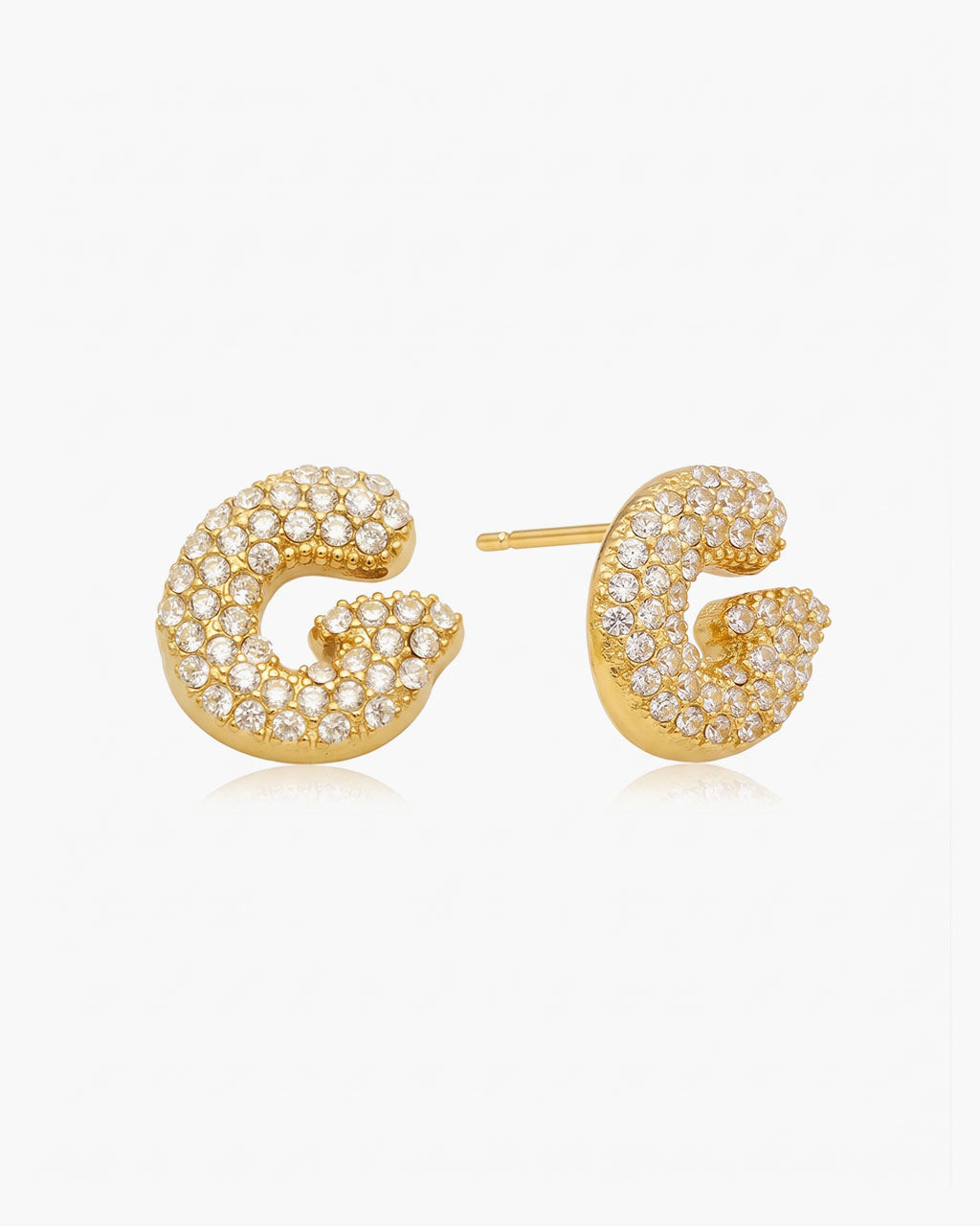 Pavé Bubble Initial Stud Waterproof Gold Earrings