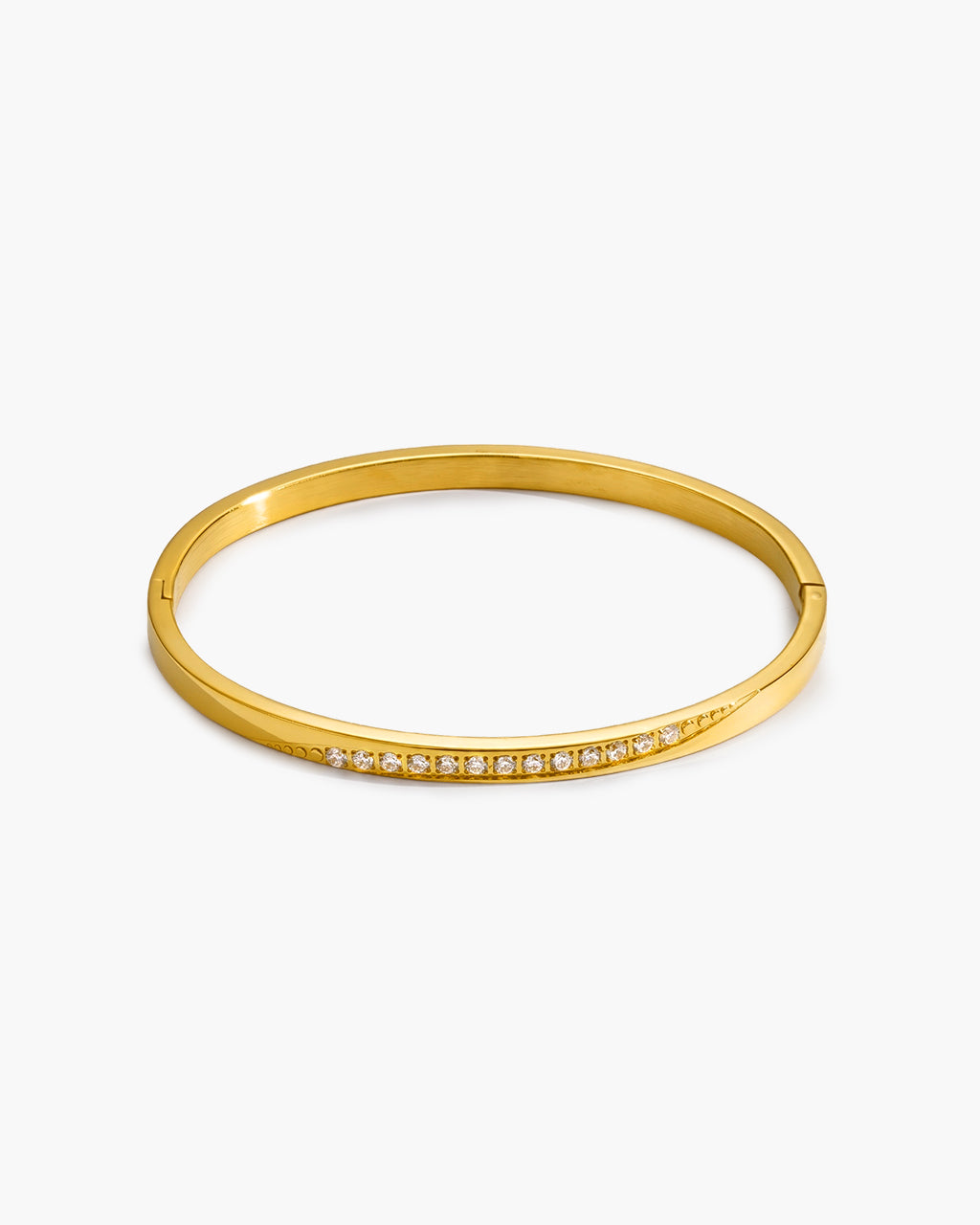 Pavé Simulated Diamond Bar Waterproof Gold Bangle