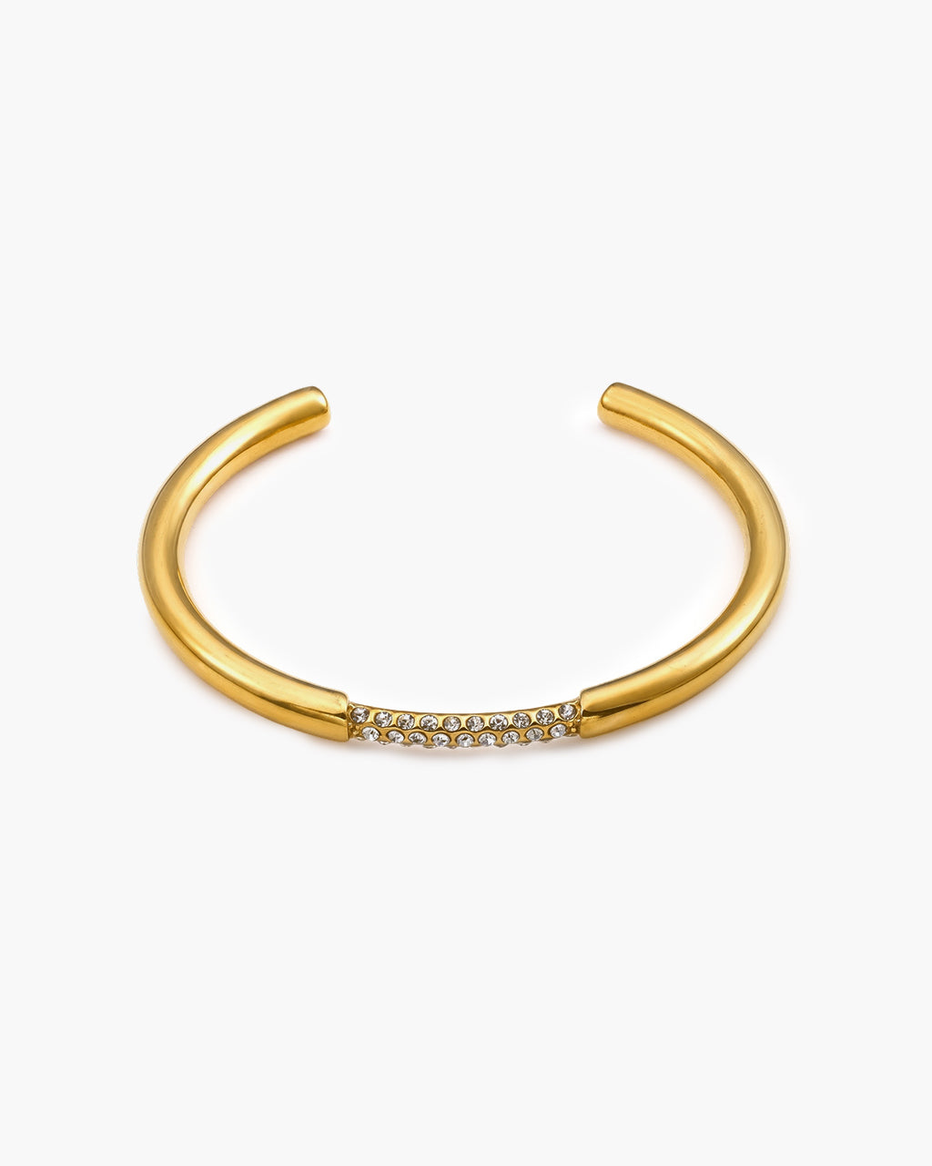 Pave Simulated Diamond Bar Cuff Waterproof Gold Bangle