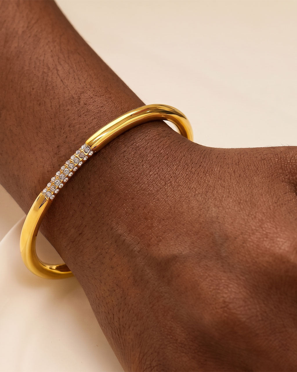 Pave Simulated Diamond Bar Cuff Waterproof Gold Bangle