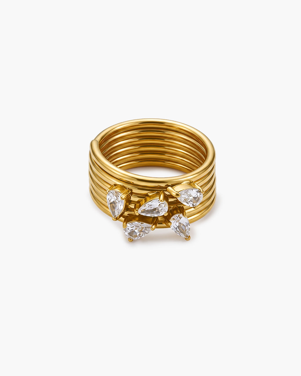 Pear Cut Five Stone Multi Ribbed Waterproof Gold Ring